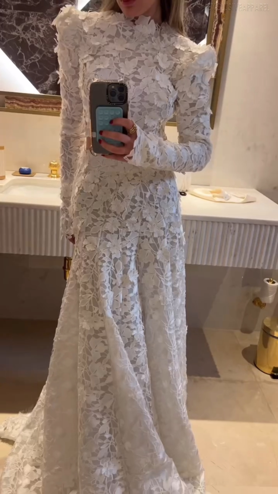 Luna White High-necked Floral Dress Set