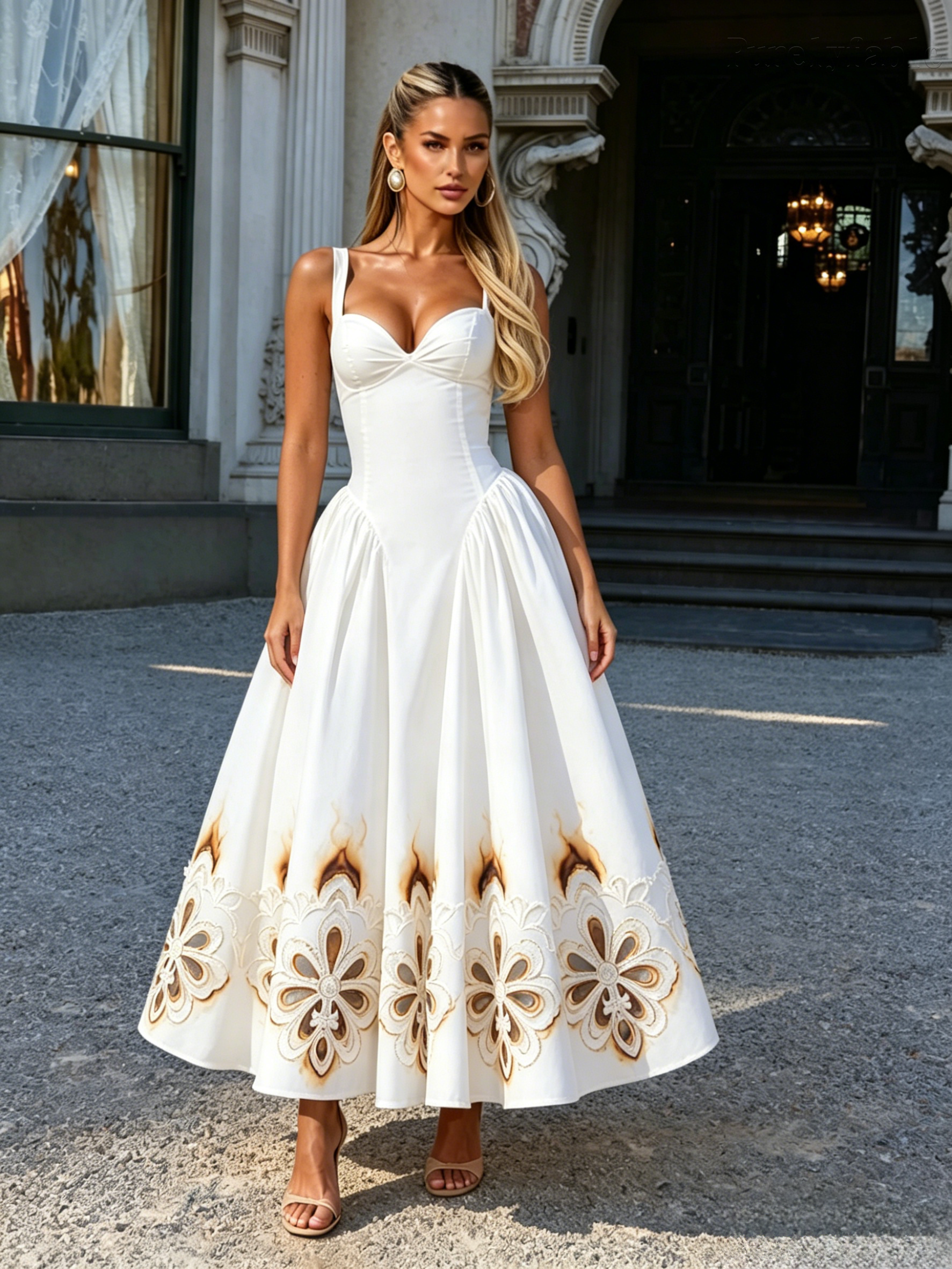 Rosalyn White Spaghetti Strap Lace Maxi Dress