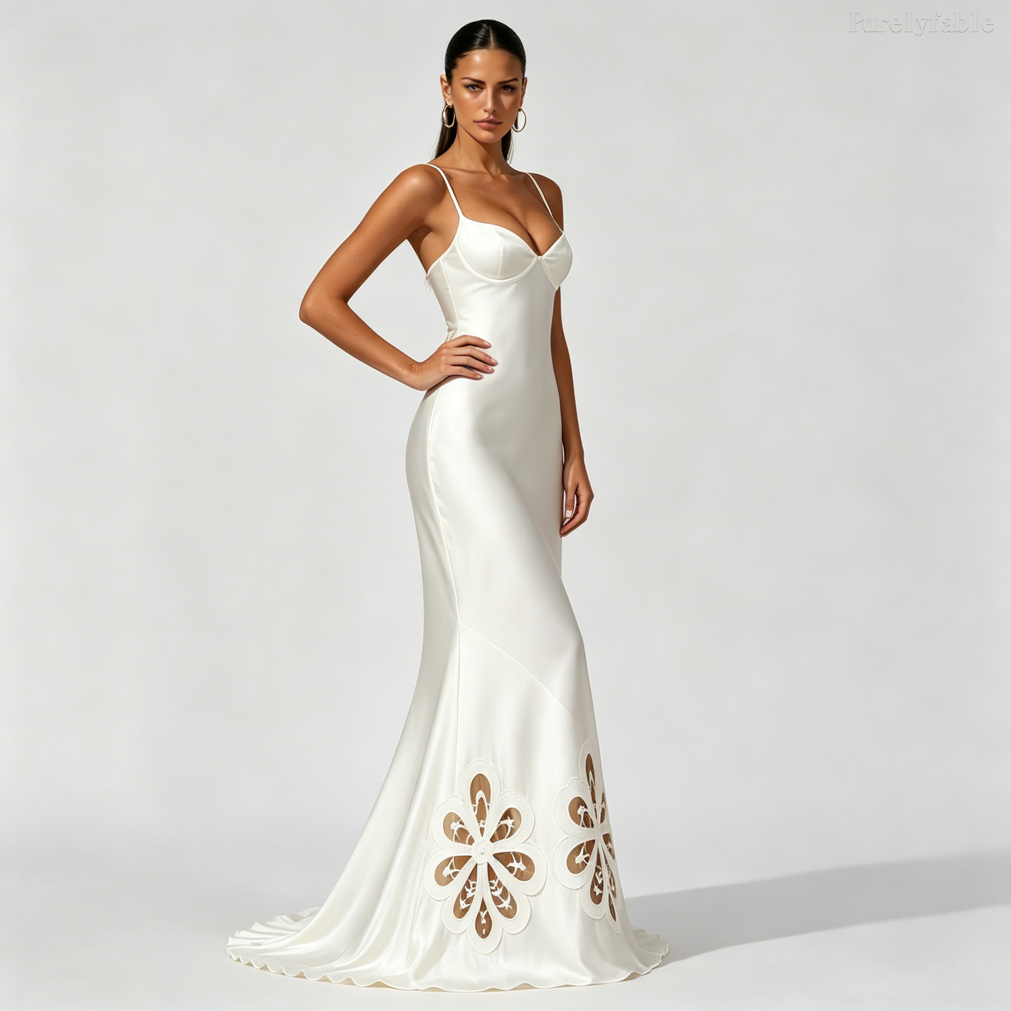Nala White Satin Fishtail Maxi Dress