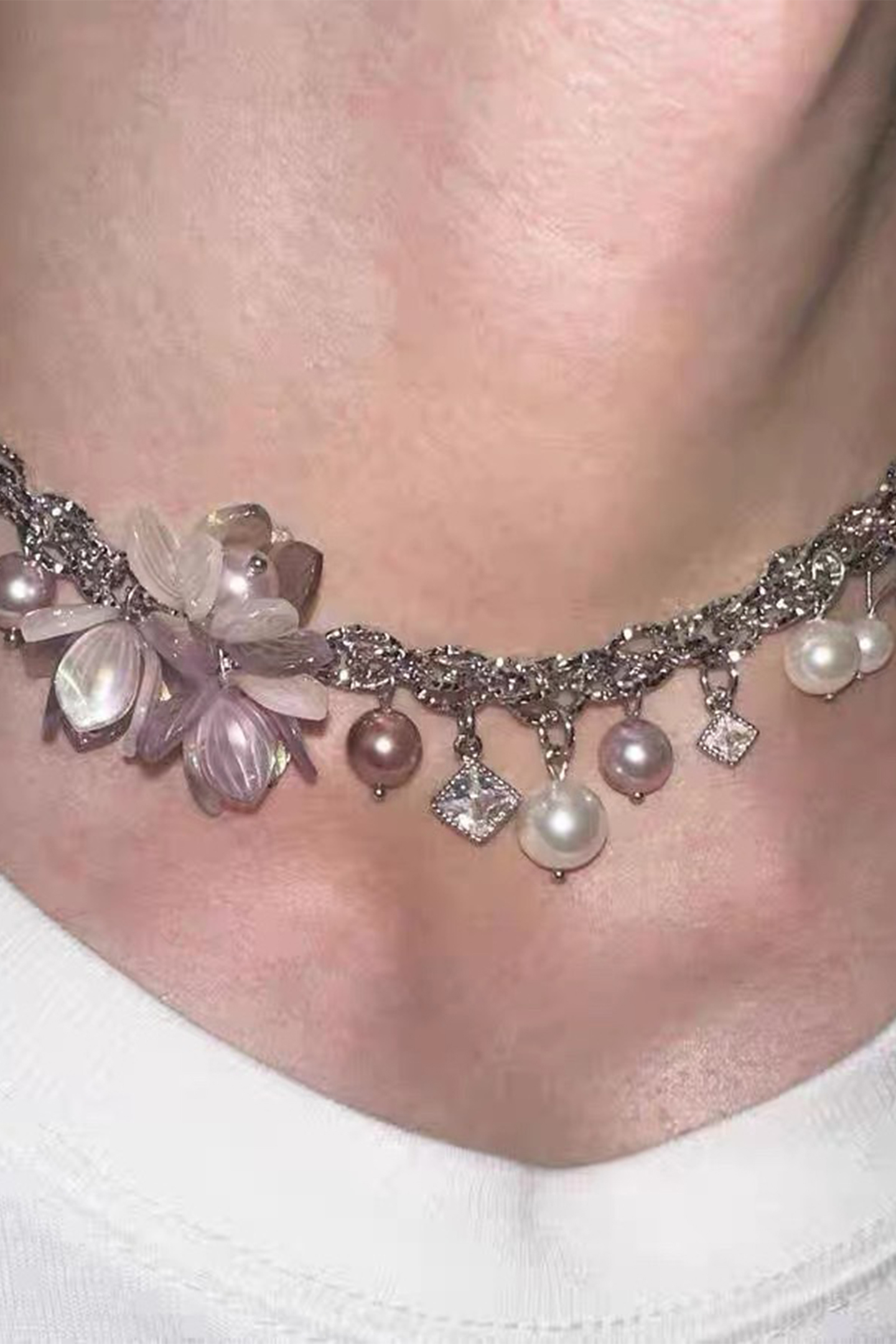 Irregular Flower Pearl Necklace-purelyfable