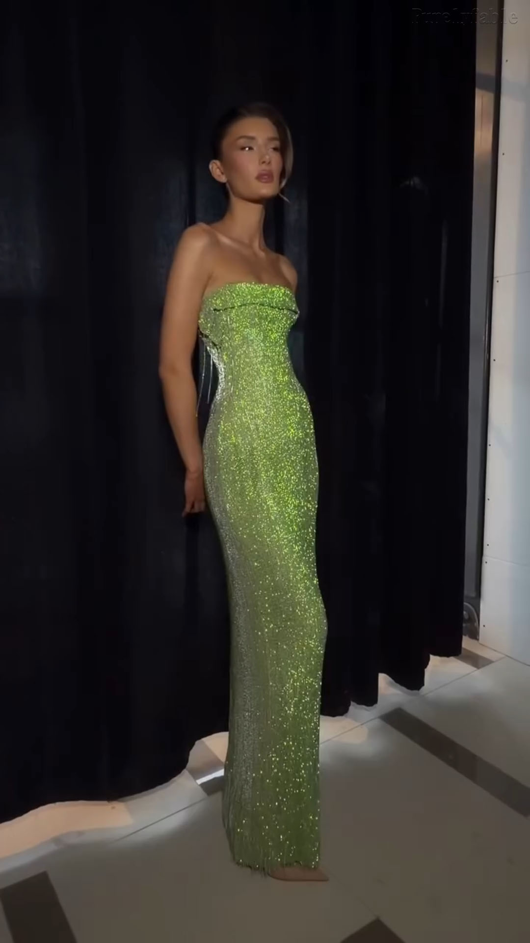 Noelia Green Strapless Sequined Fishtail Dress