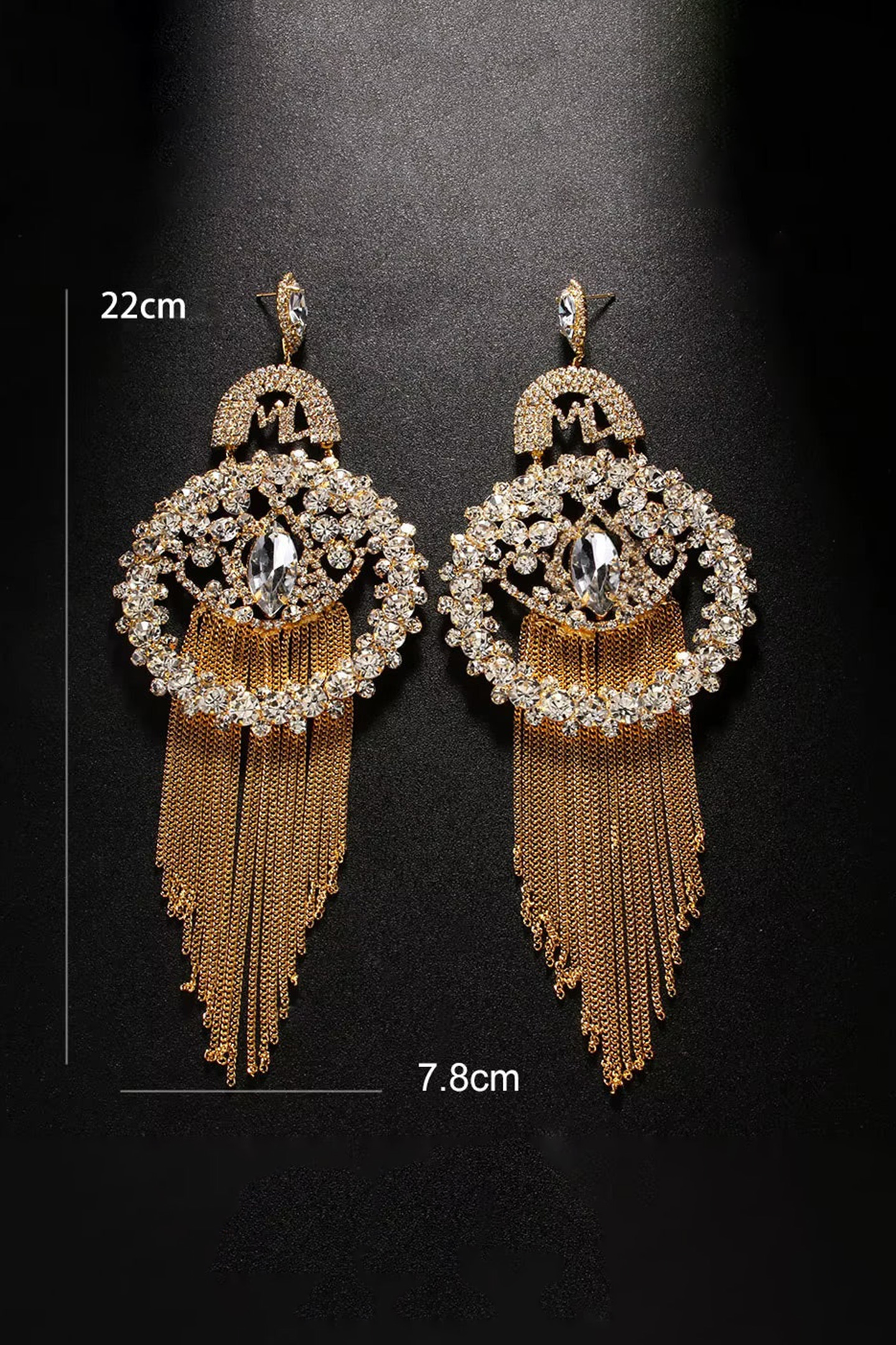 Oversized Rhinestone Tassel Dangle Earrings-purelyfable