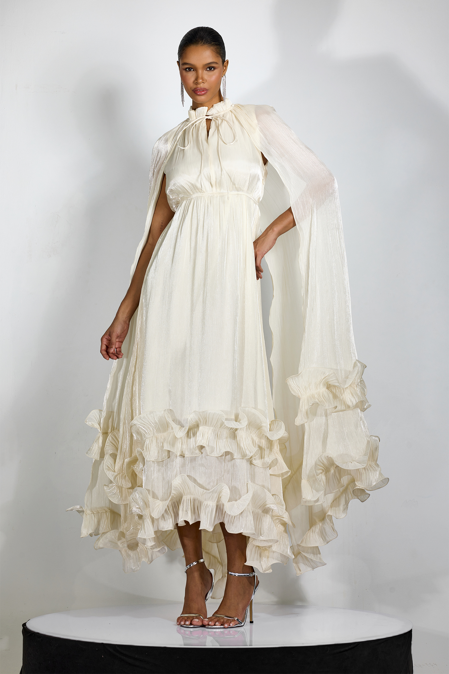 Shirley Cape-effect Ruffled Midi Dress-purelyfable