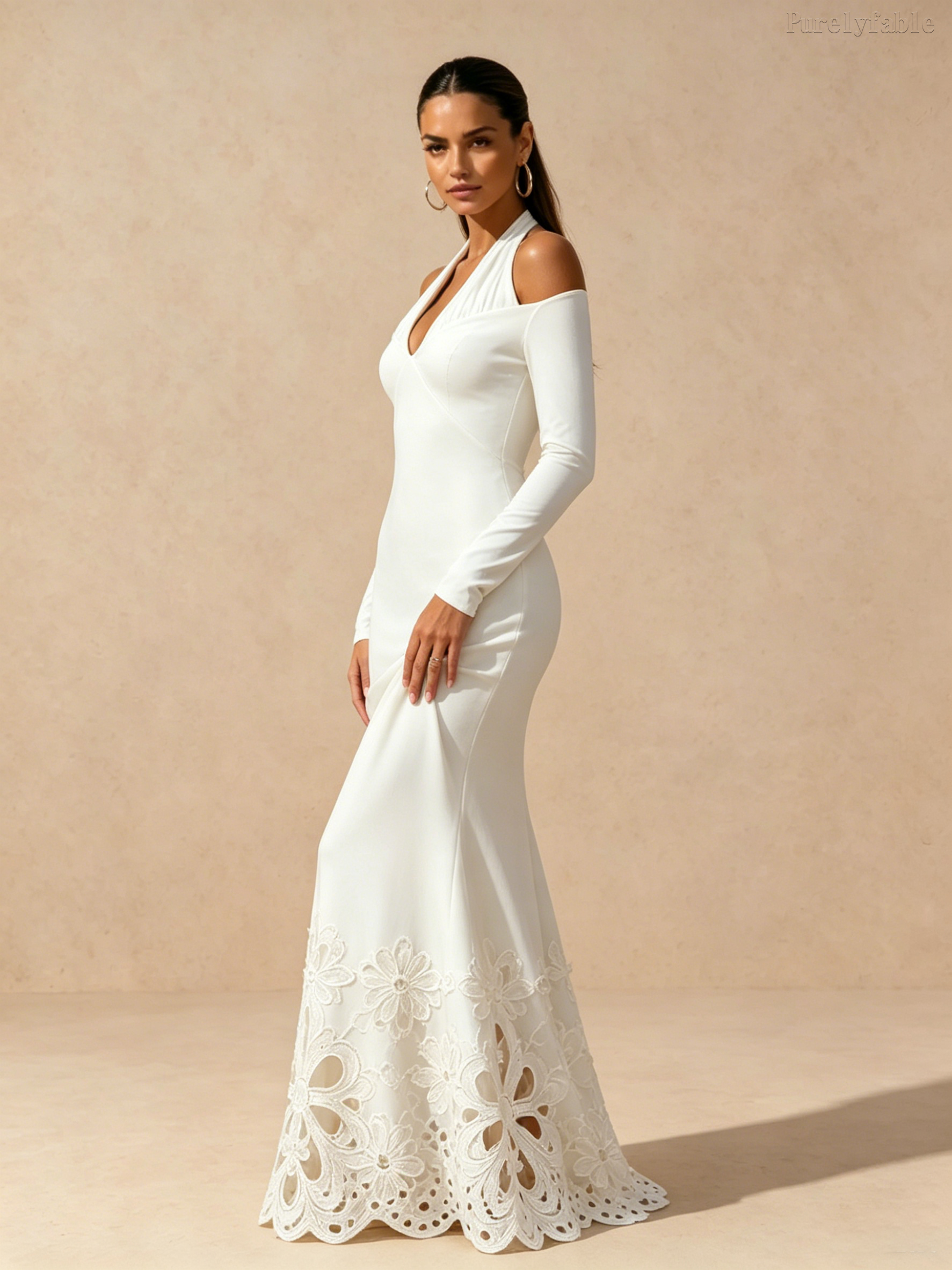 Elora White Halter-Neck Lace Maxi Dress