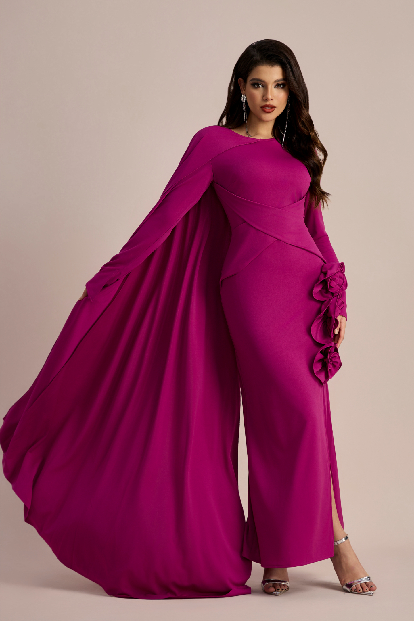 Anastasia Floral Cape Maxi Slit Dress-purelyfable