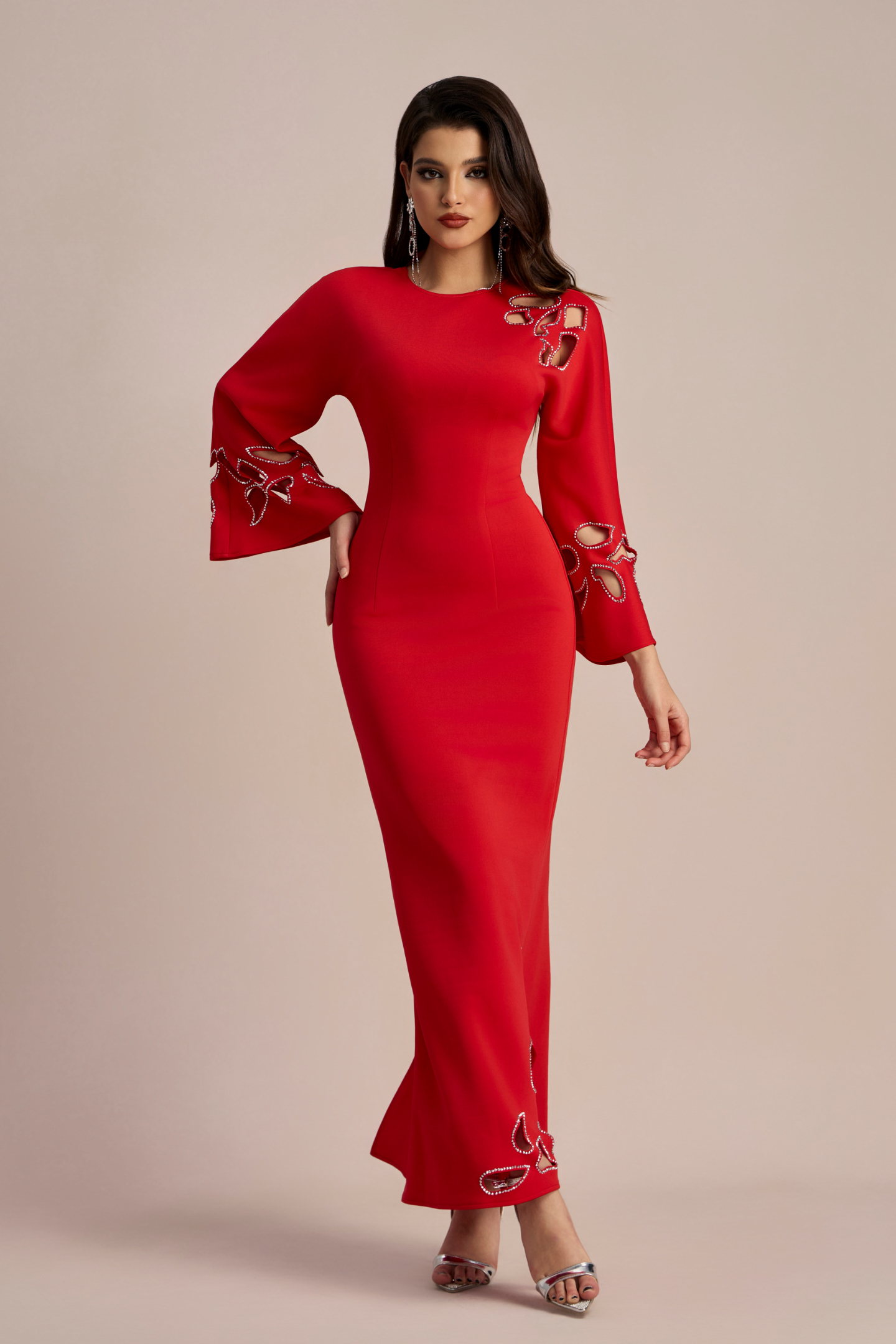 Sharon Long Sleeve Hollow Maxi Dress-purelyfable