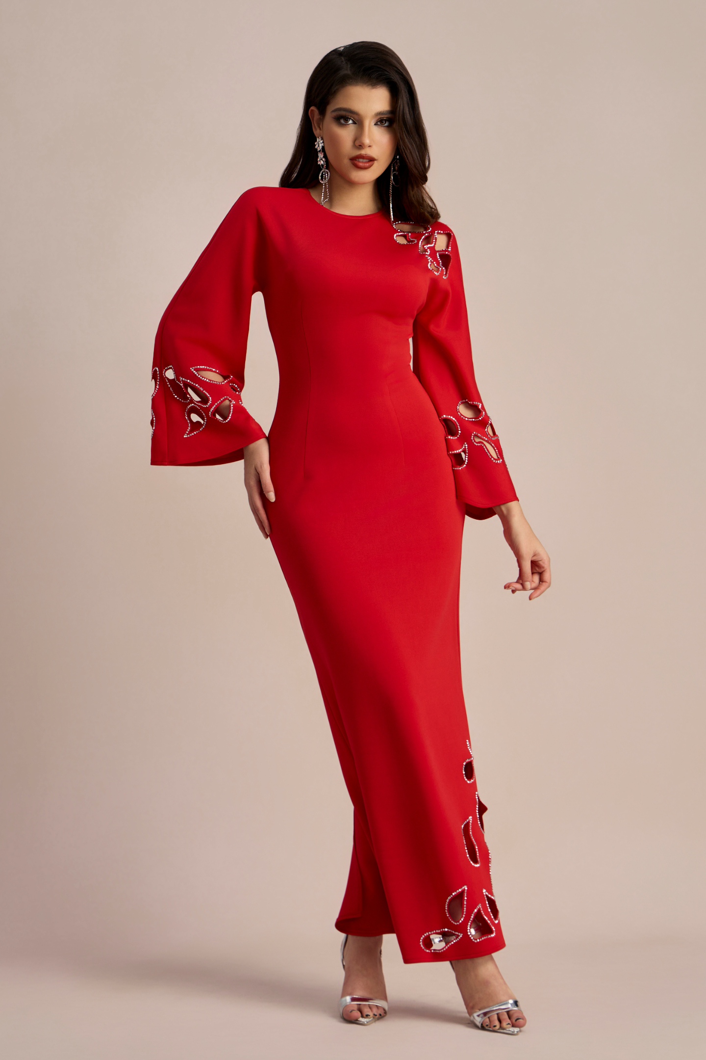 Sharon Long Sleeve Hollow Maxi Dress-purelyfable