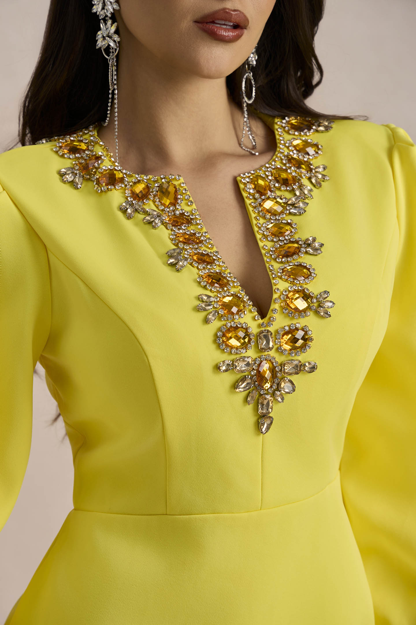 Amelia Crystal-embellished Lantern Sleeve Mini Dress-purelyfable