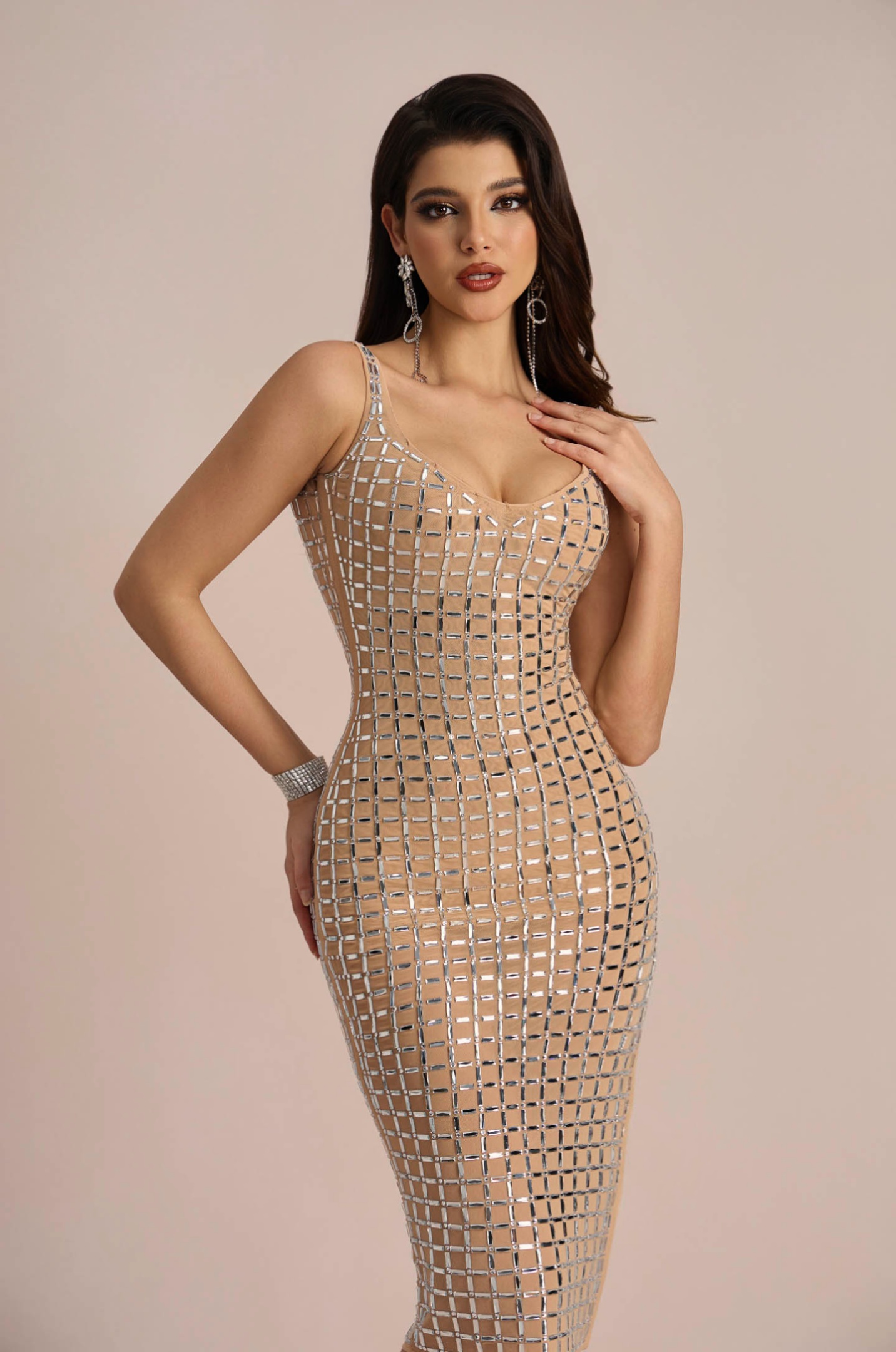 Camilla Crystal Embellished Split Midi Dress-purelyfable