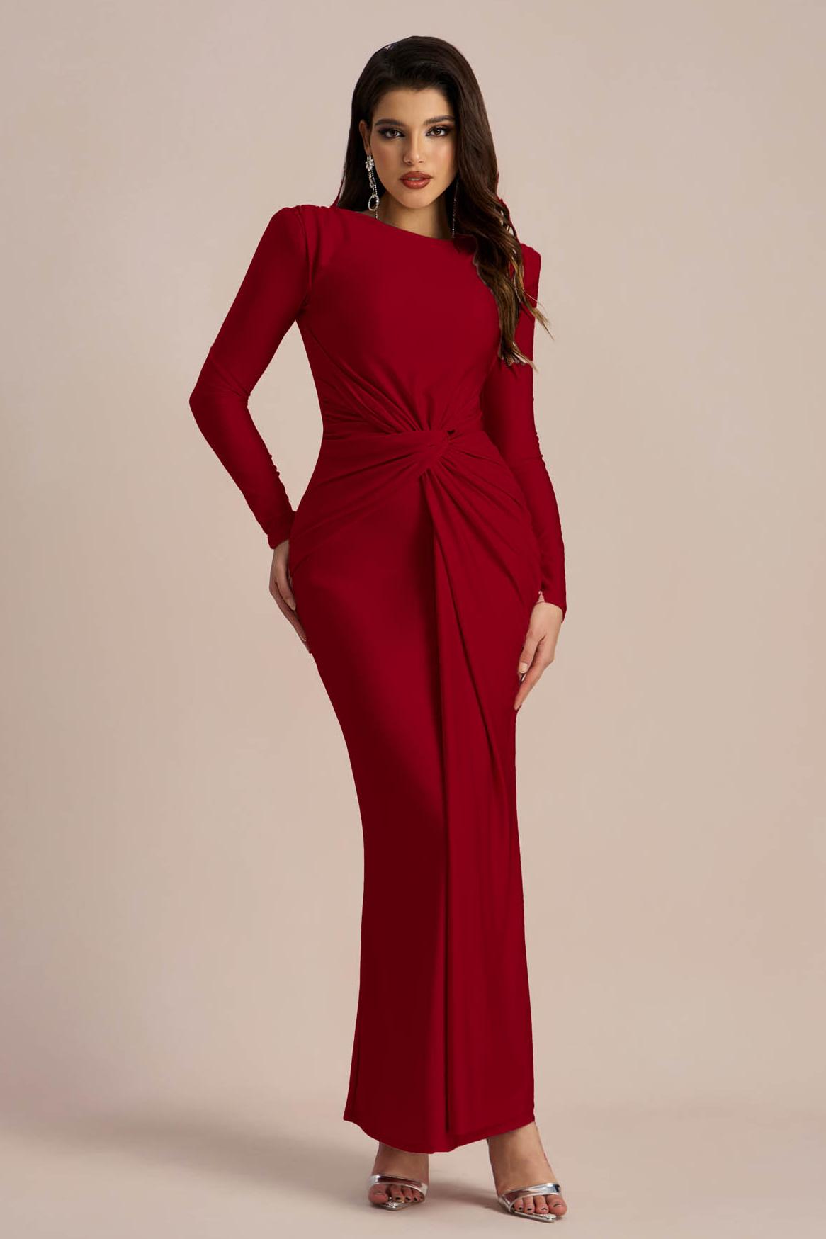 Amanda Long Sleeve Twist Front Maxi Dress-purelyfable