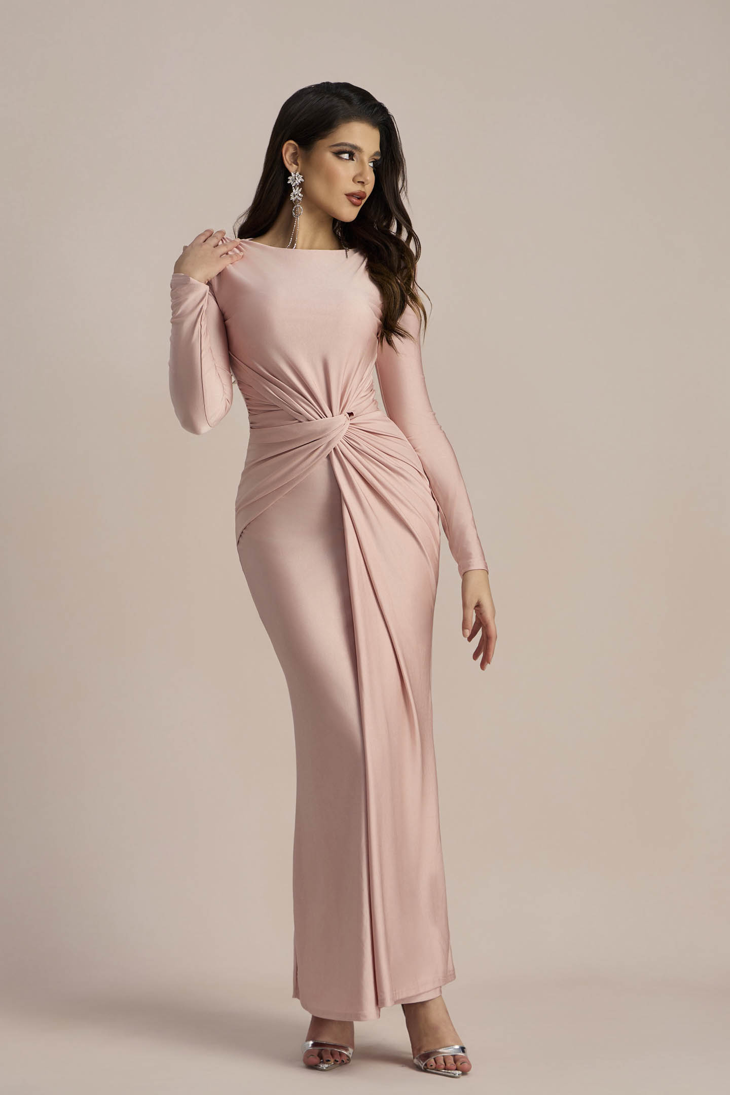 Amanda Long Sleeve Twist Front Maxi Dress-purelyfable