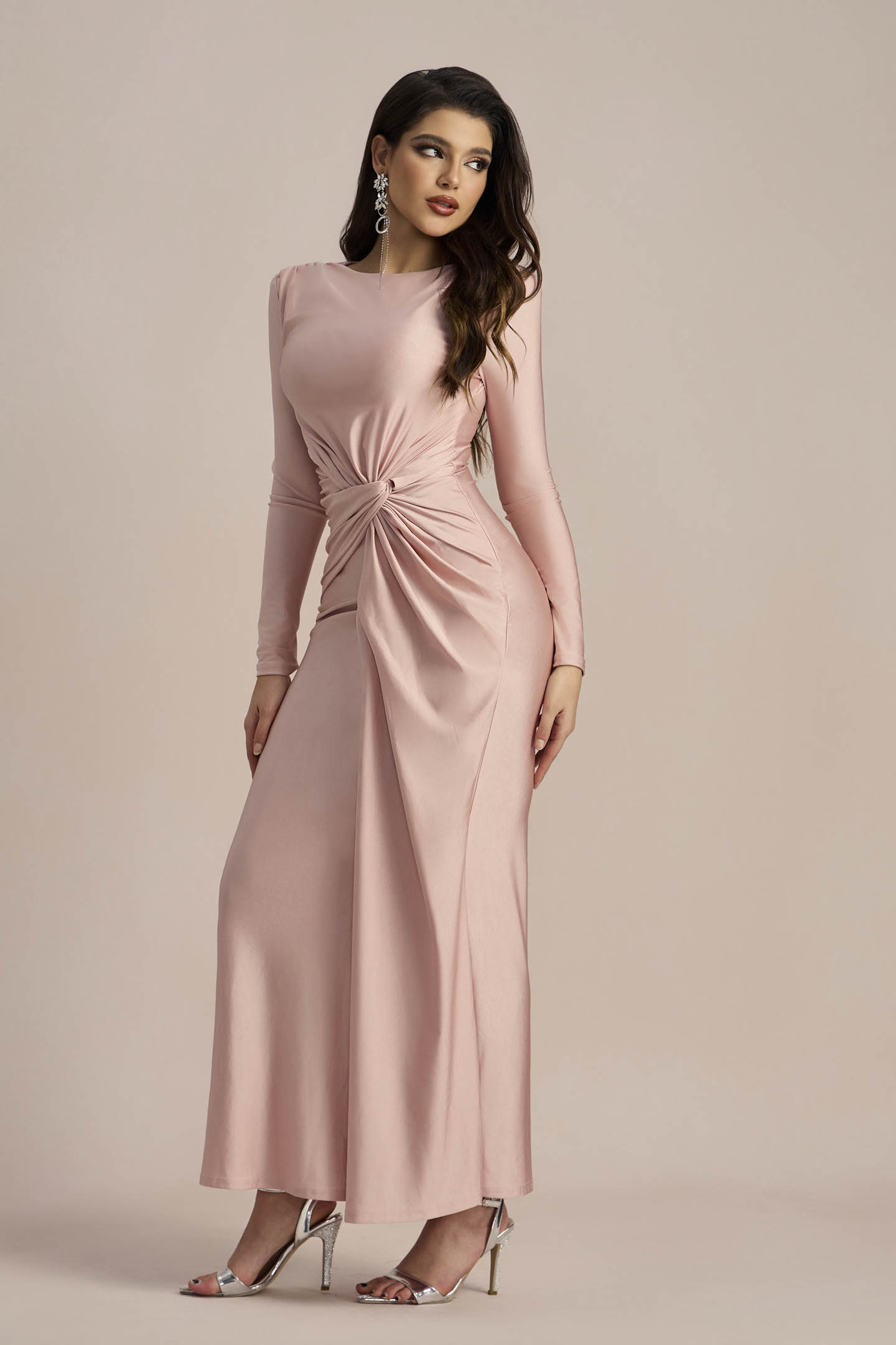 Amanda Long Sleeve Twist Front Maxi Dress-purelyfable