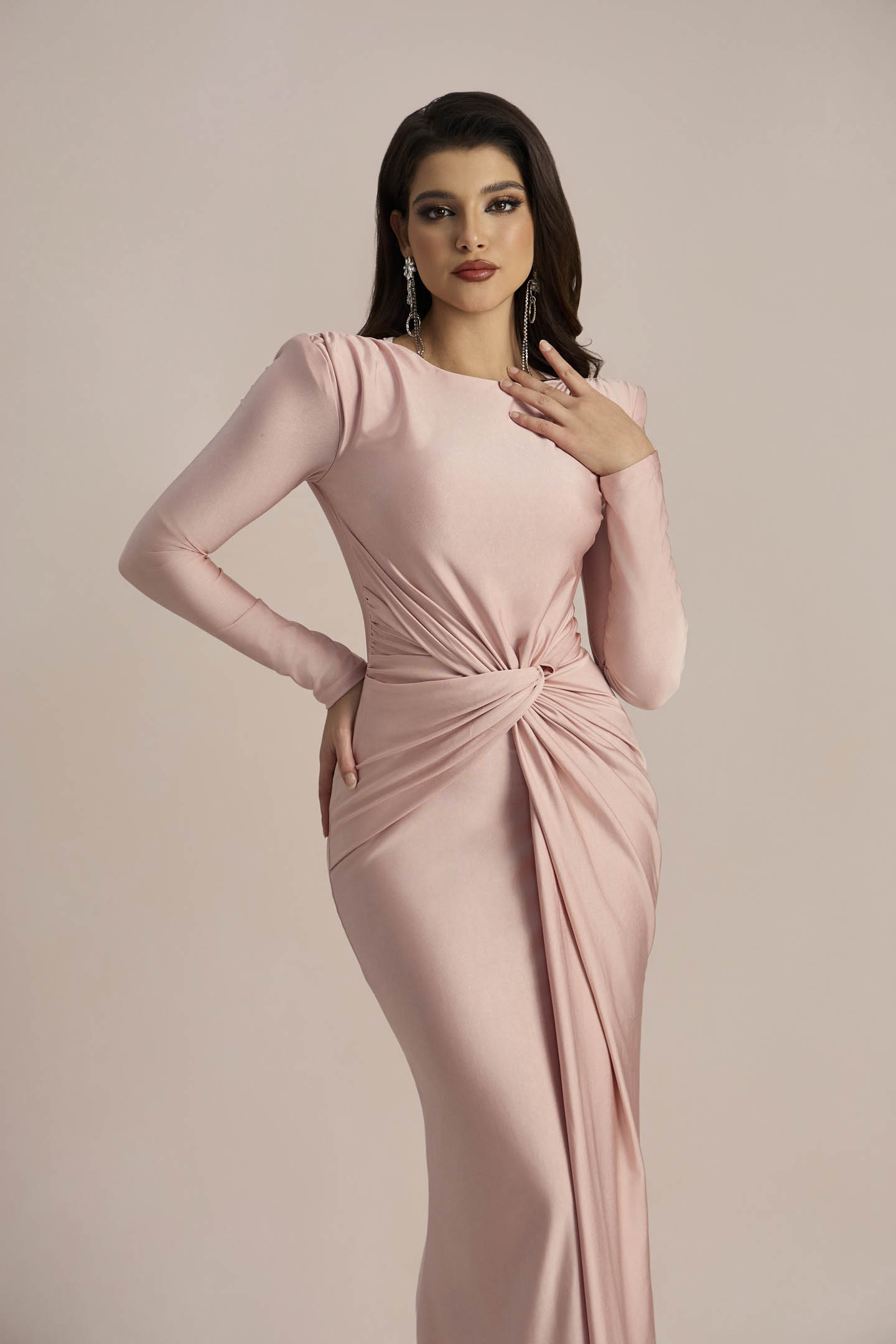 Amanda Long Sleeve Twist Front Maxi Dress-purelyfable