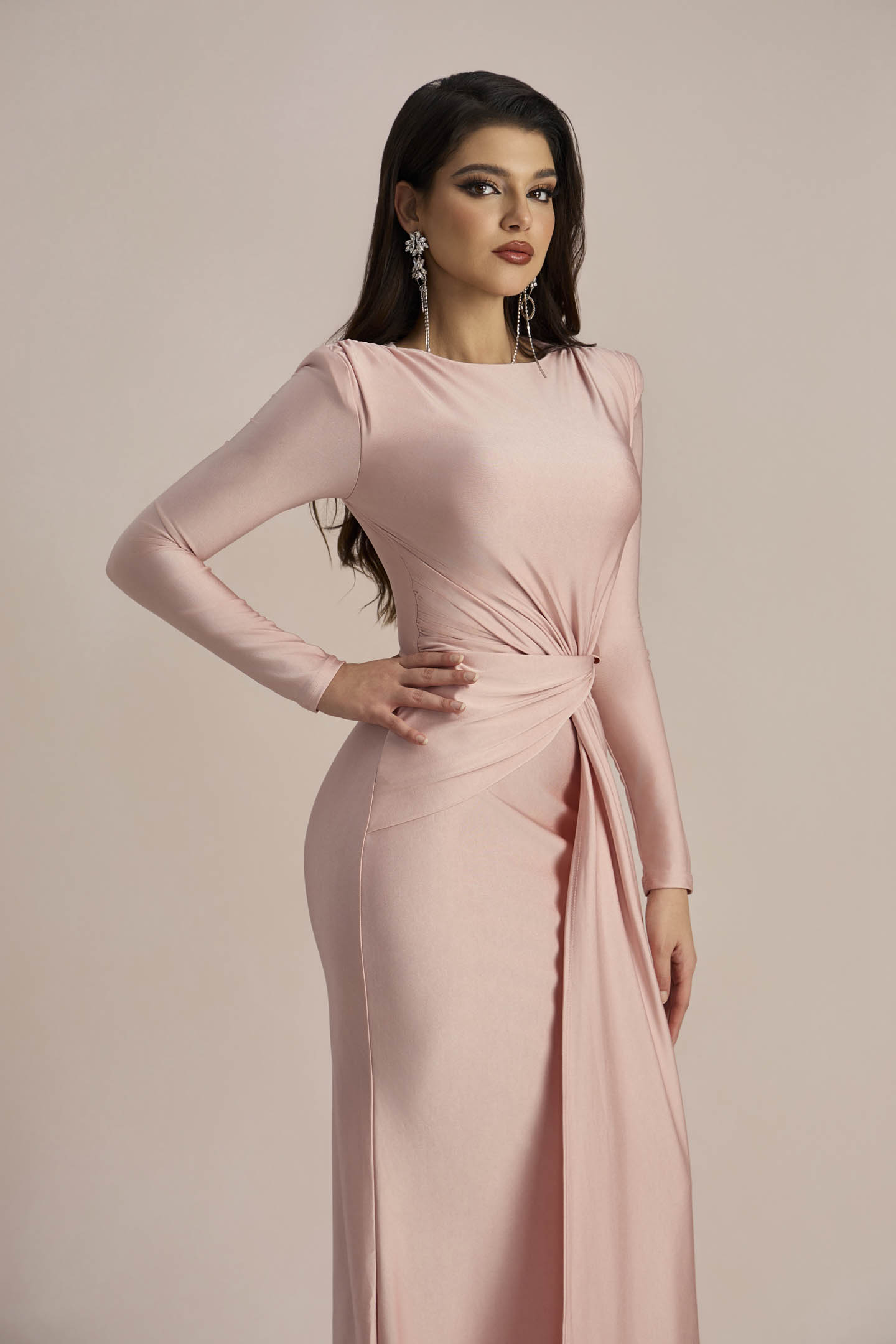 Amanda Long Sleeve Twist Front Maxi Dress-purelyfable
