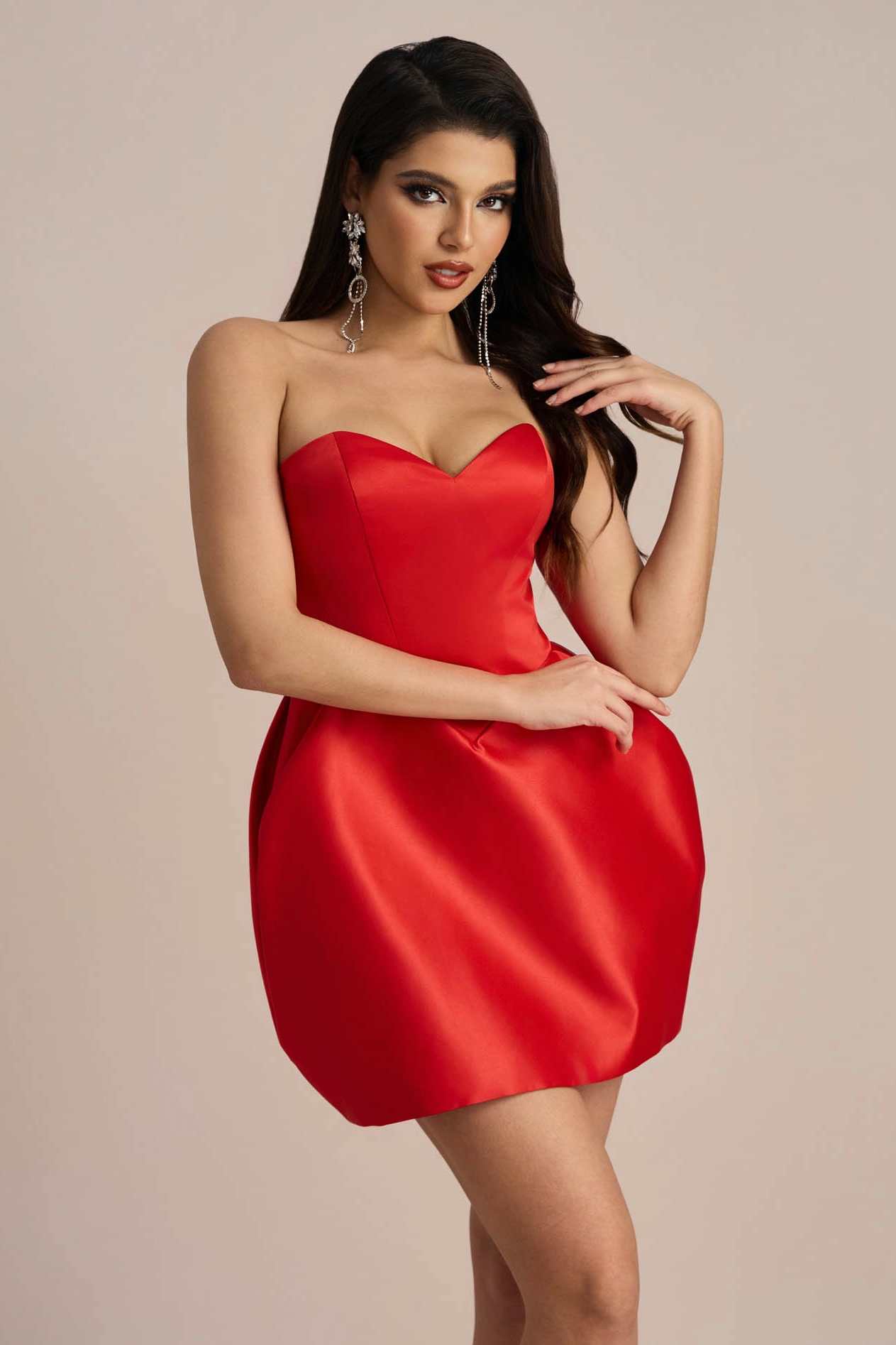 Valentina Heart-shaped Strapless Satin Mini Dress-purelyfable