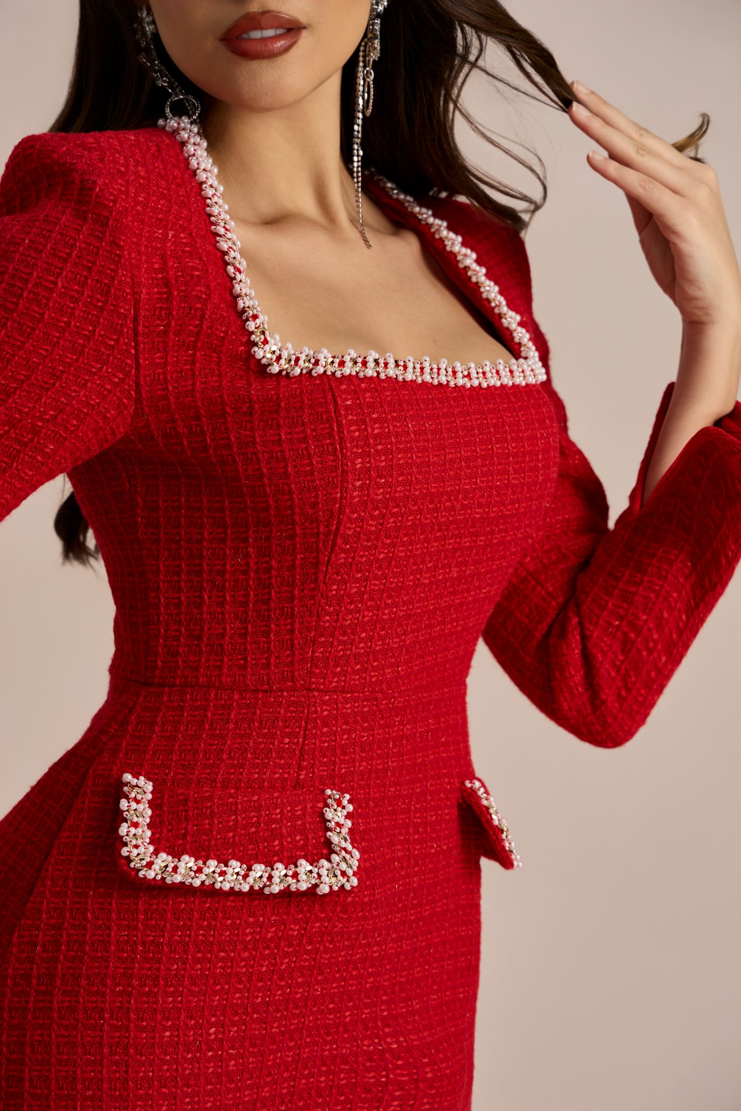 Camilla Square Neck Tweed Mini Dress-purelyfable