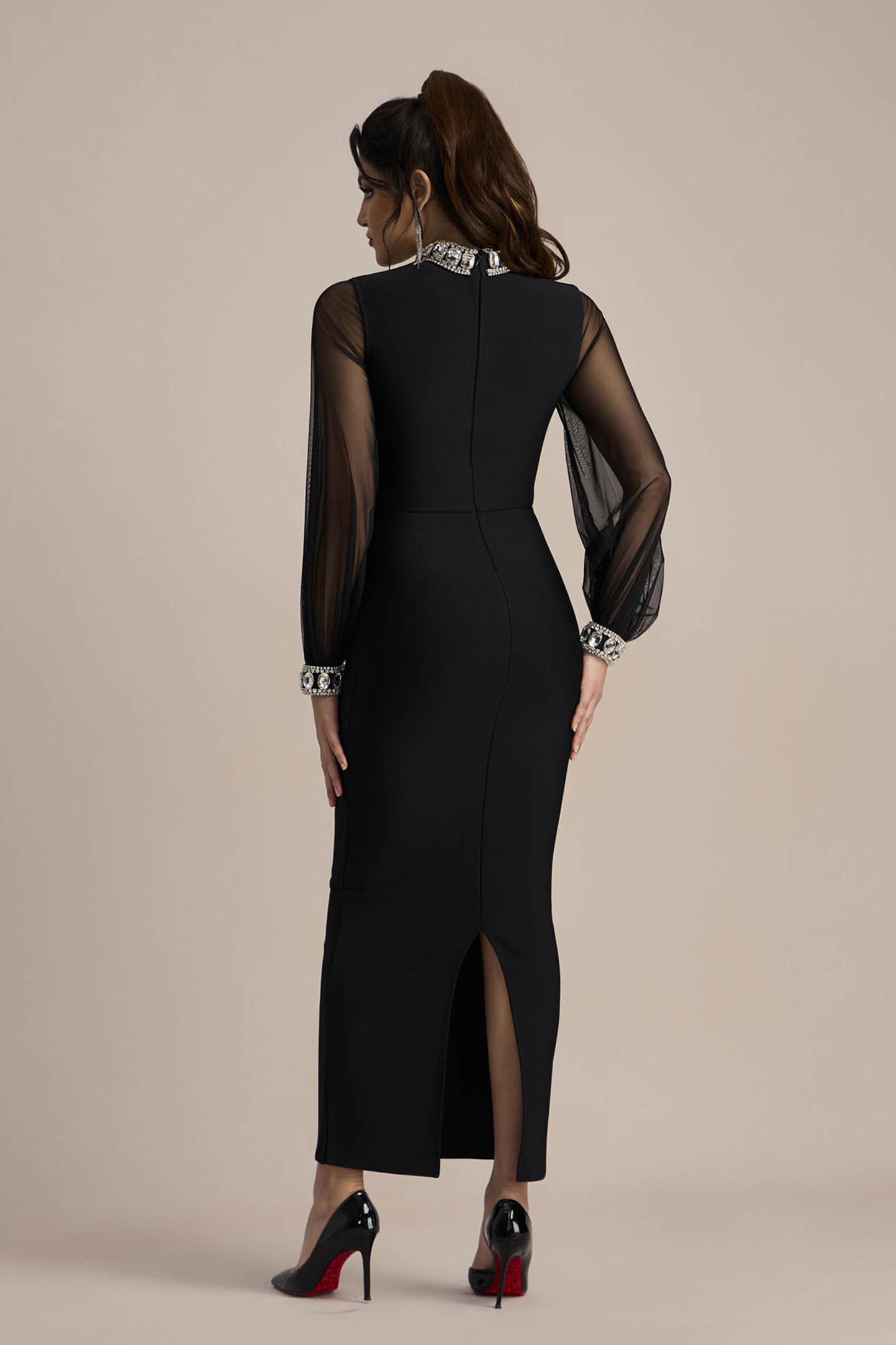 Kimberley Crystal-embellished Sheer Sleeves Maxi Dress-purelyfable
