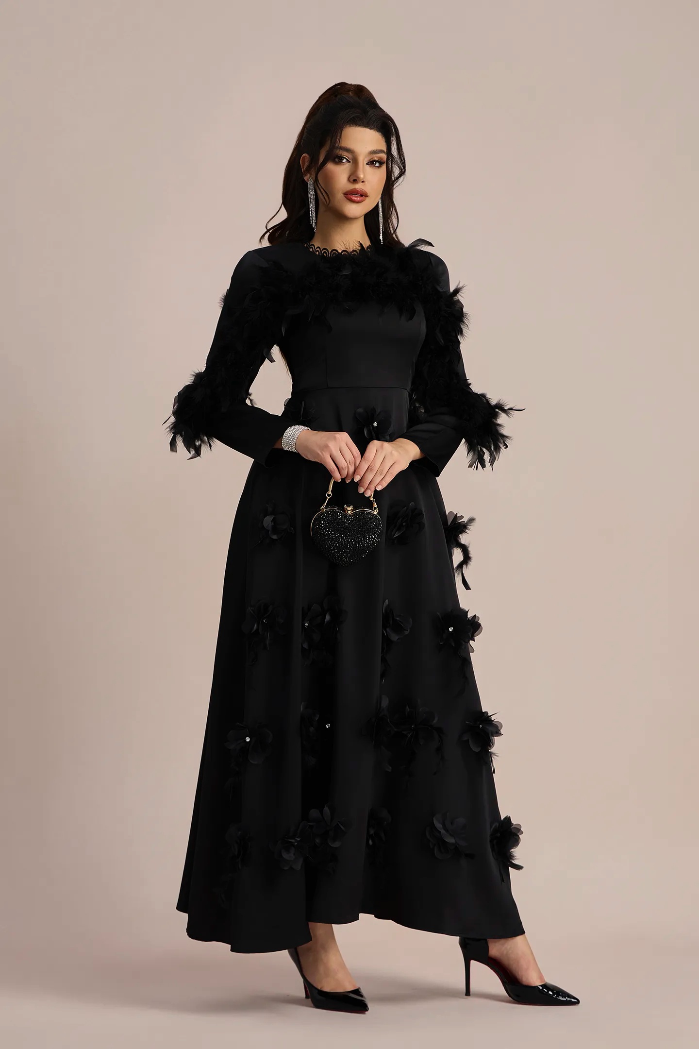 Theresa Floral Applique Long Sleeve Maxi Dress-purelyfable