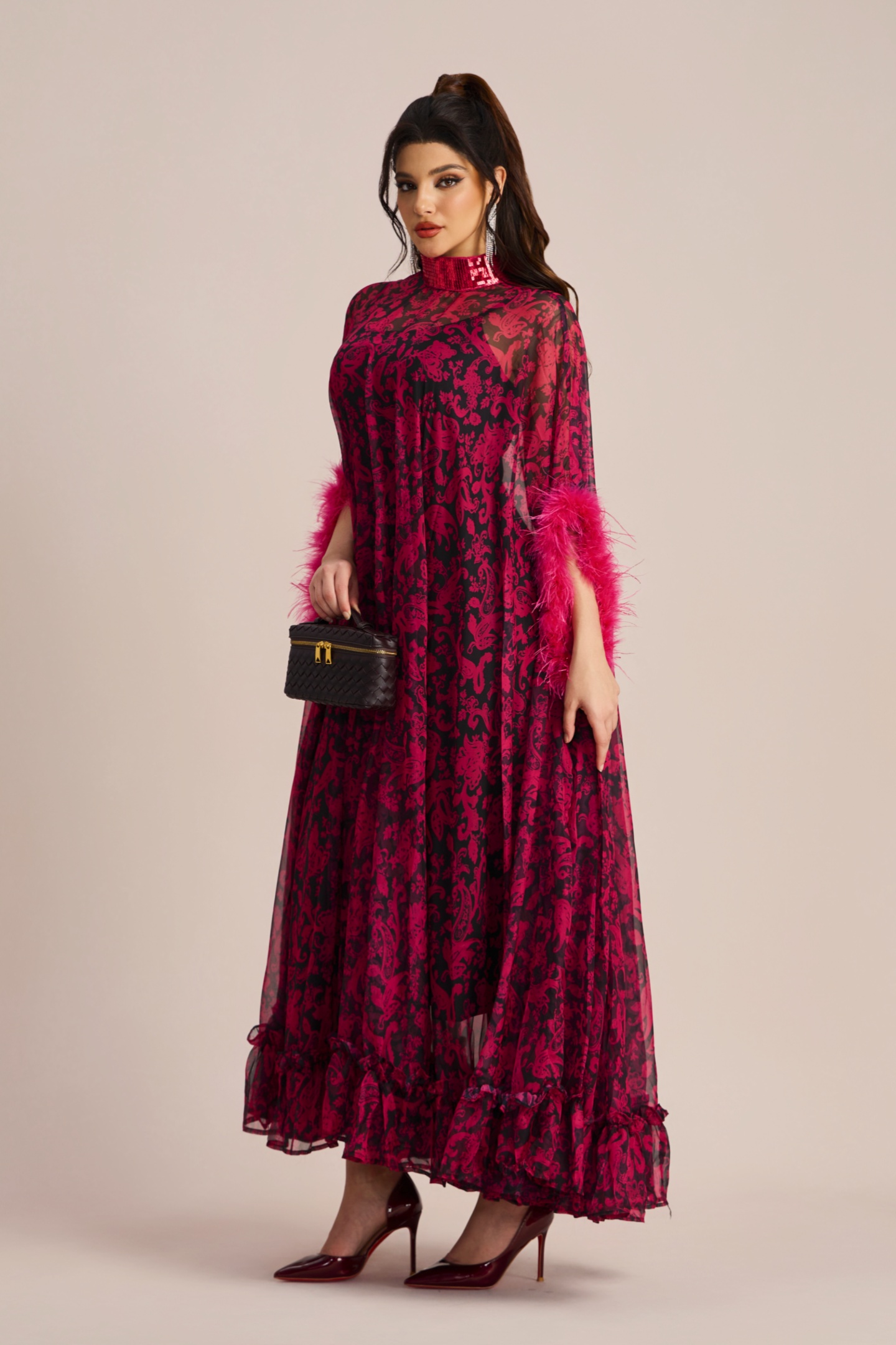 Dana Sequins Feather Printed Maxi Dress-purelyfable