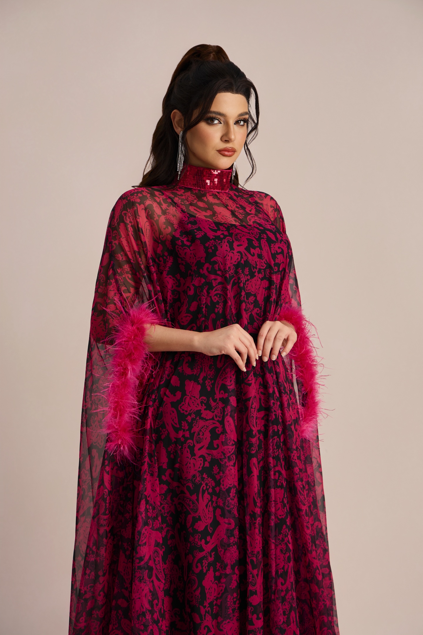 Dana Sequins Feather Printed Maxi Dress-purelyfable