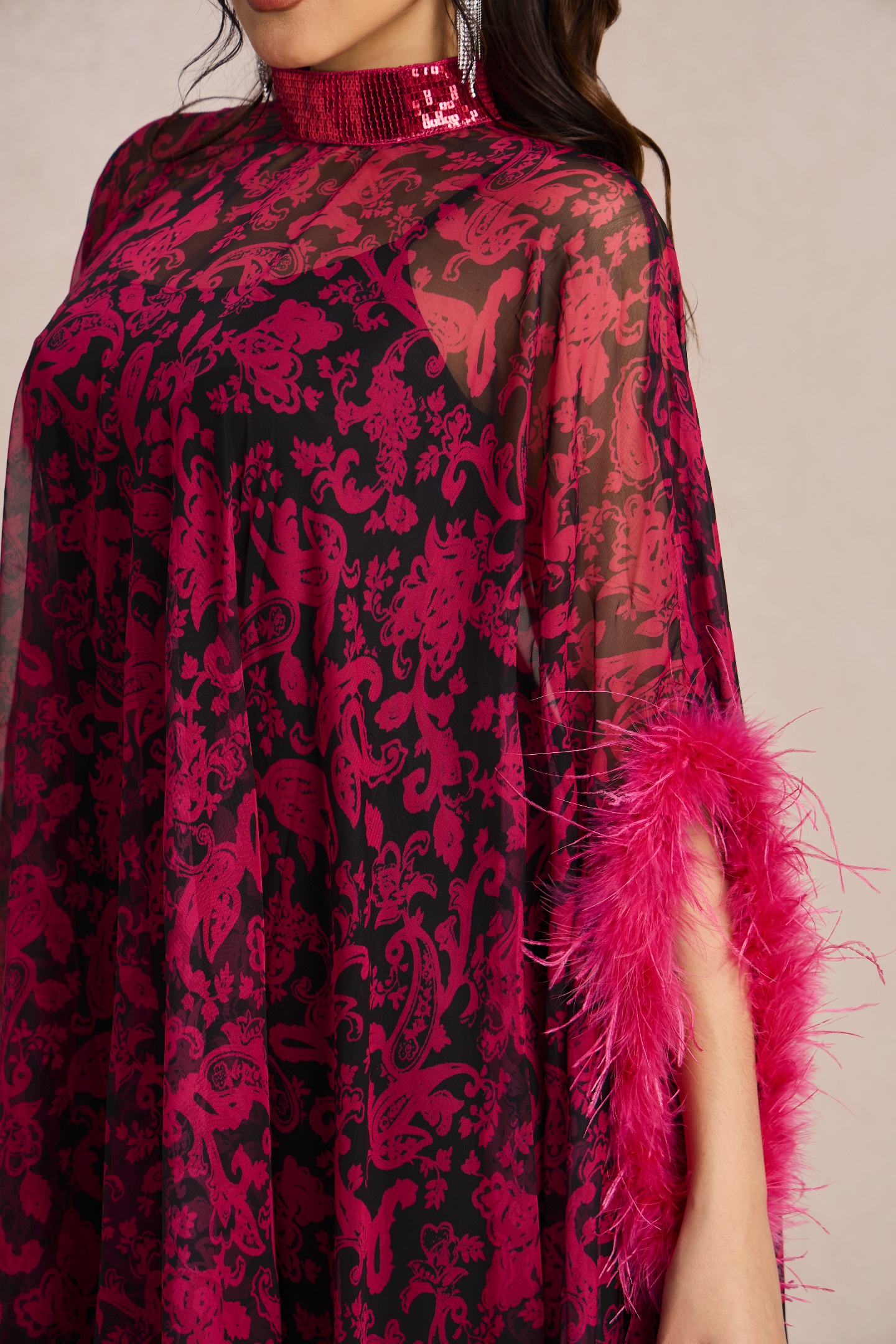 Dana Sequins Feather Printed Maxi Dress-purelyfable