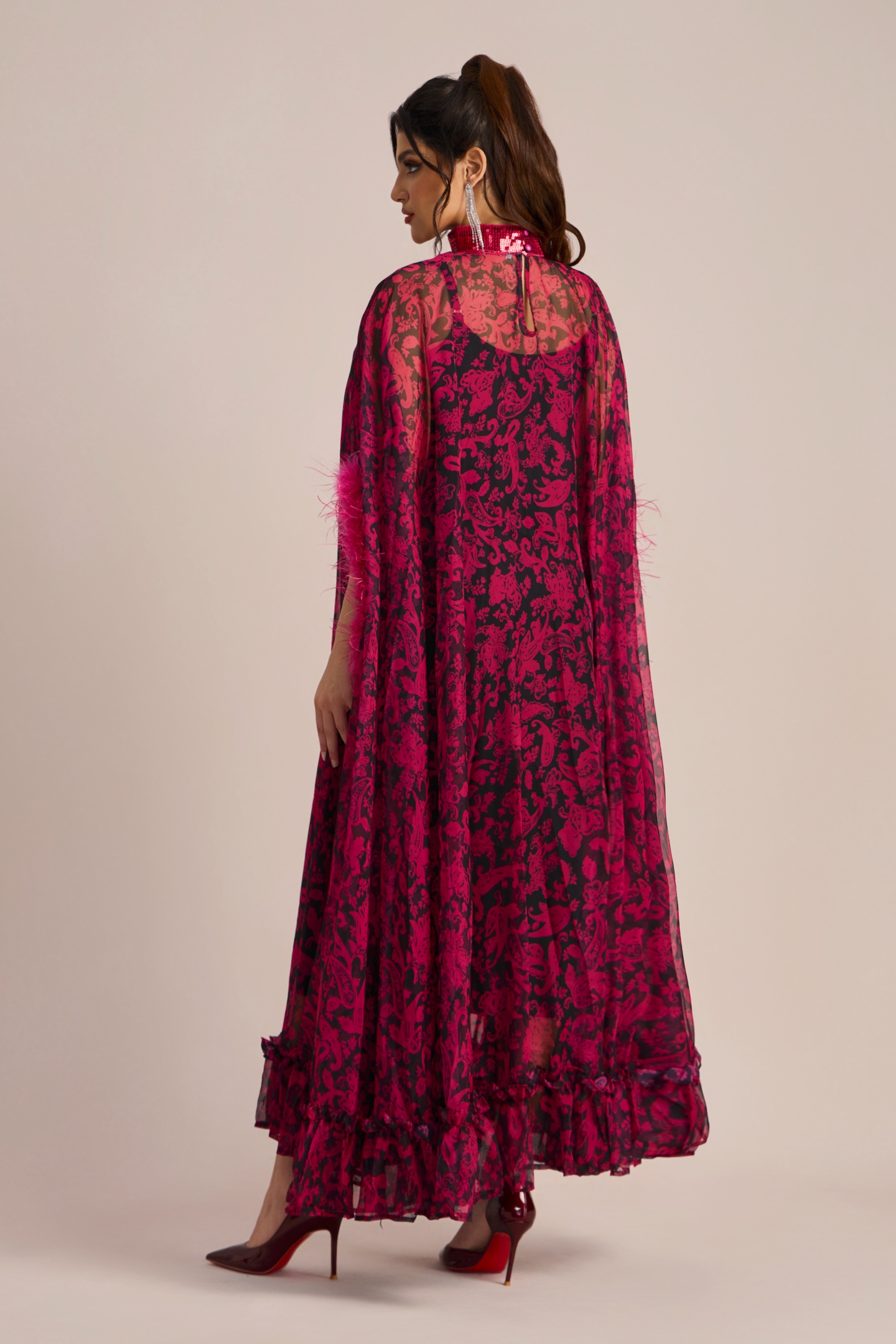 Dana Sequins Feather Printed Maxi Dress-purelyfable