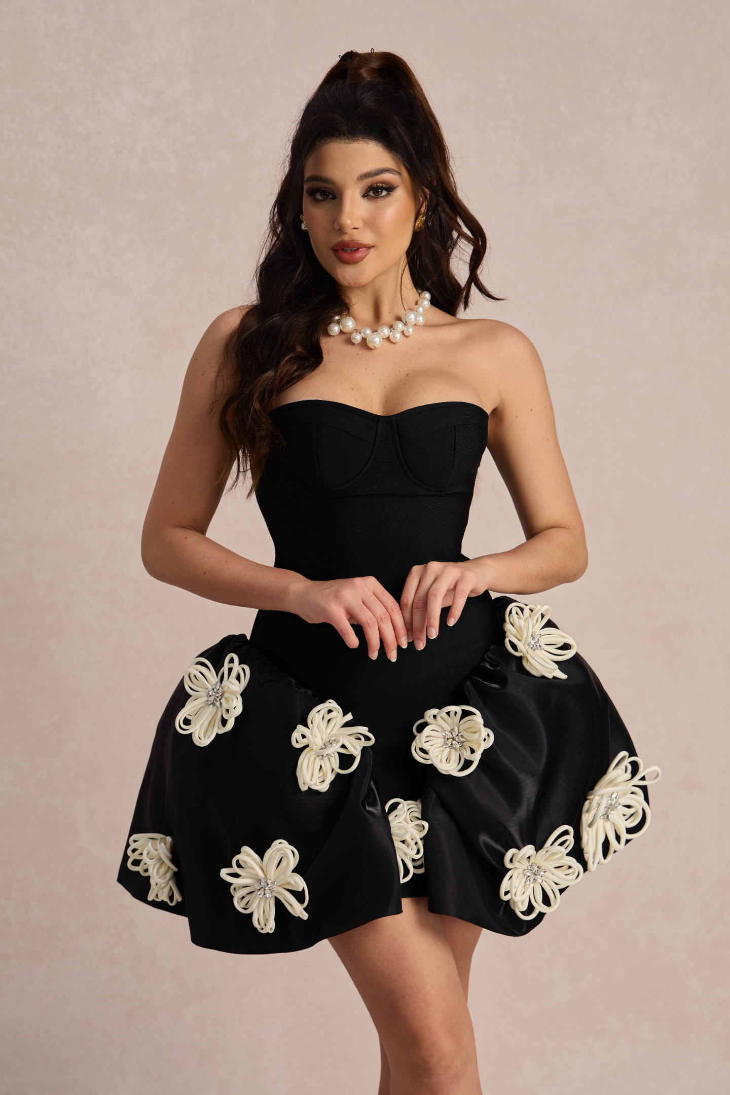 Leona Floral Applique Bandage Mini Dress-purelyfable