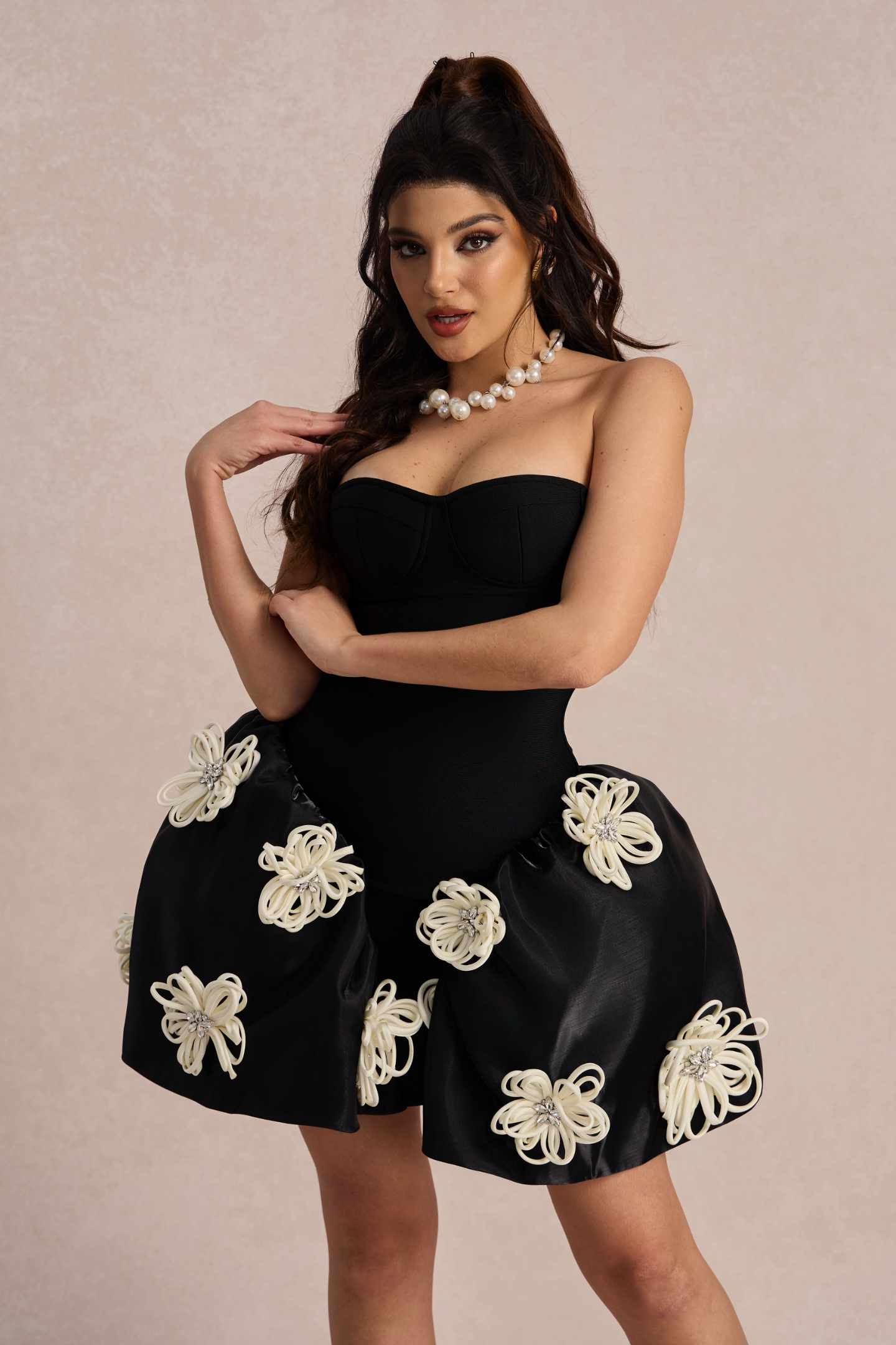 Leona Floral Applique Bandage Mini Dress-purelyfable