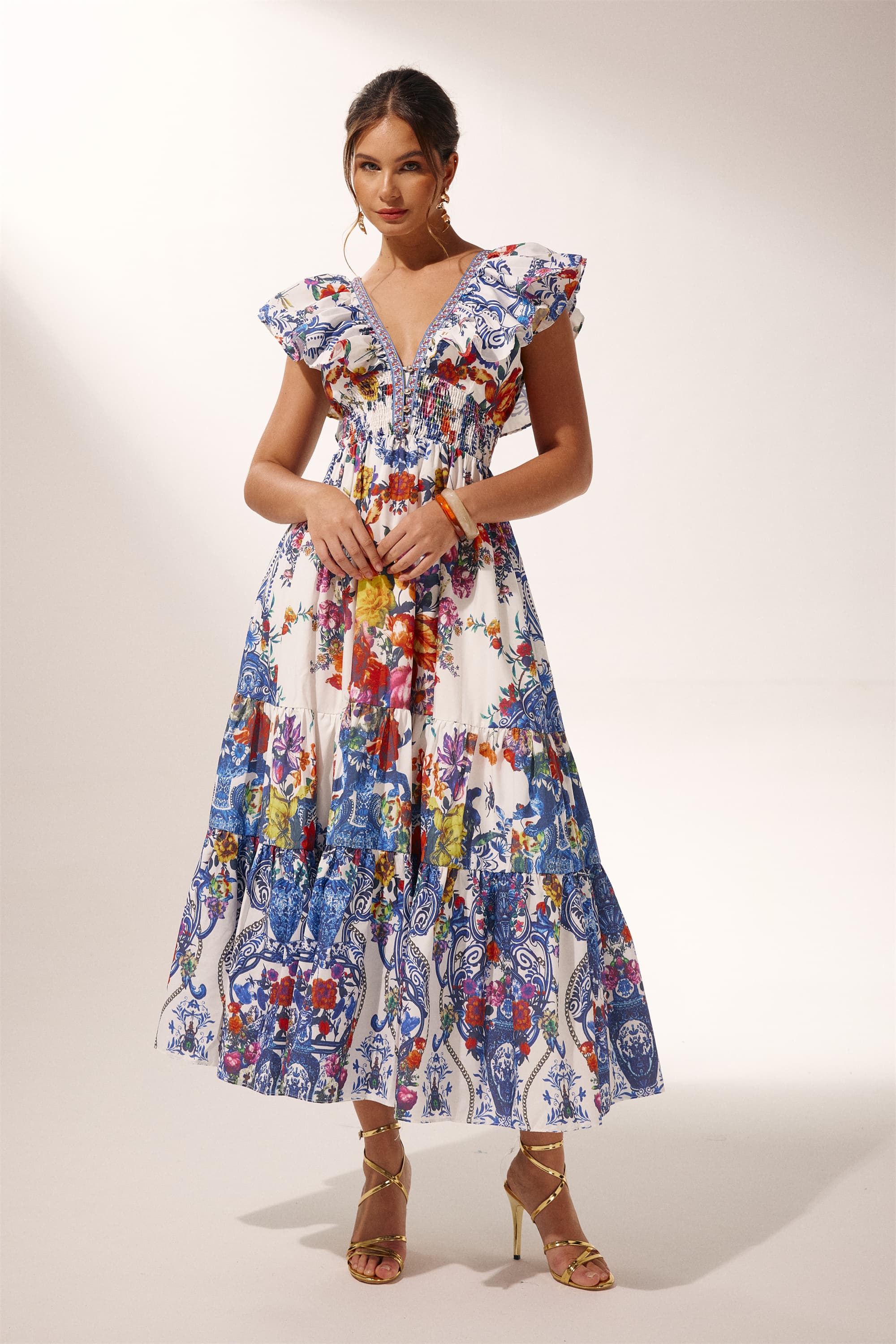 Martina Floral Printed Ruffle Maxi Dress-purelyfable