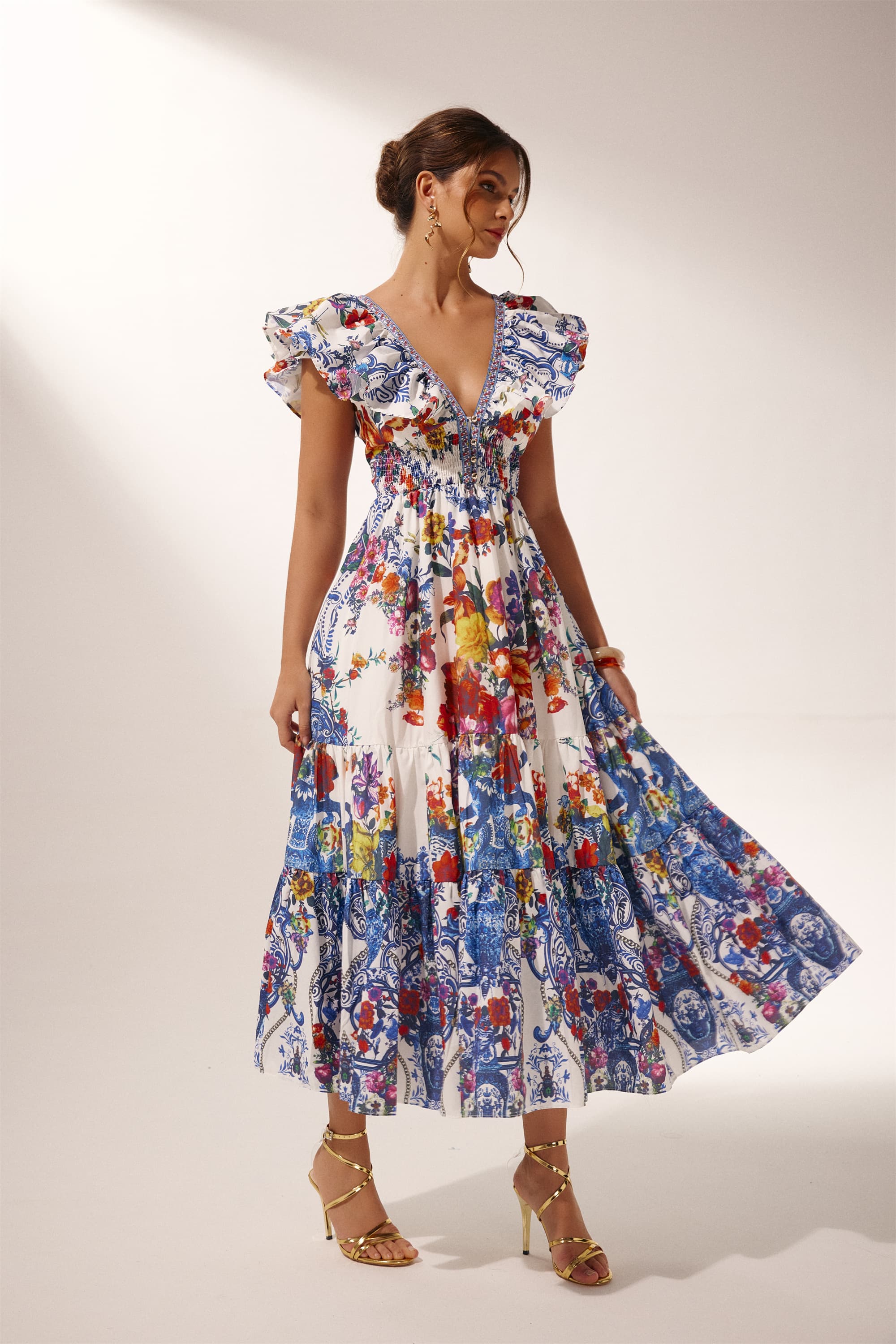 Martina Floral Printed Ruffle Maxi Dress-purelyfable