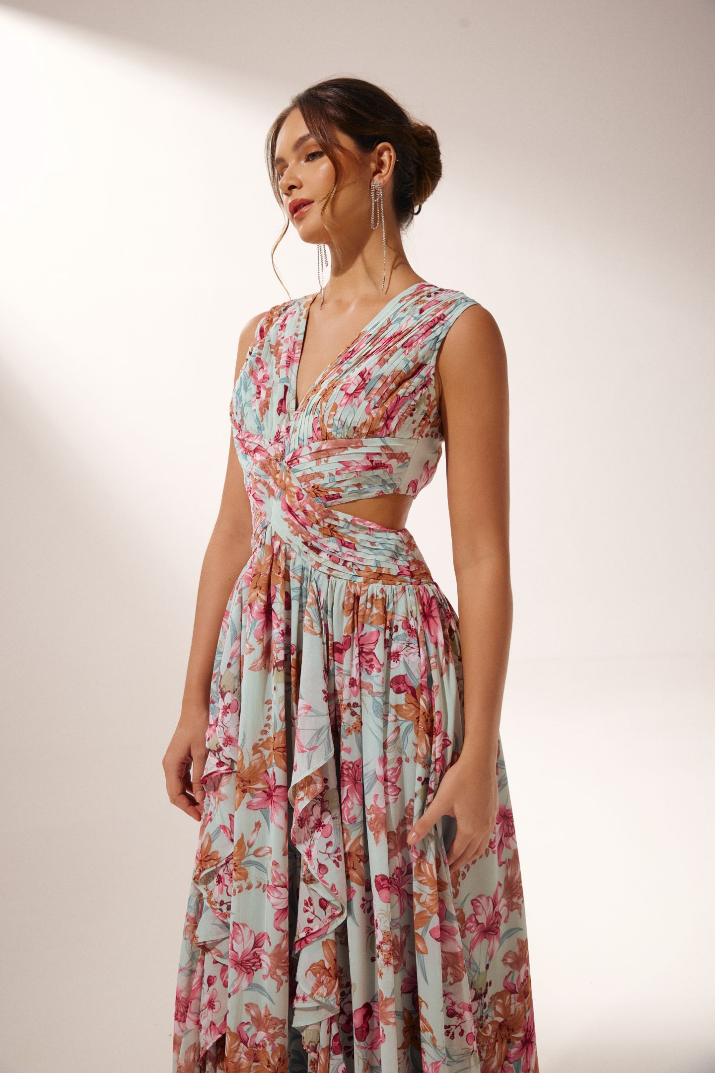 Anila Printed Pleated Ruffle Maxi Dress-purelyfable