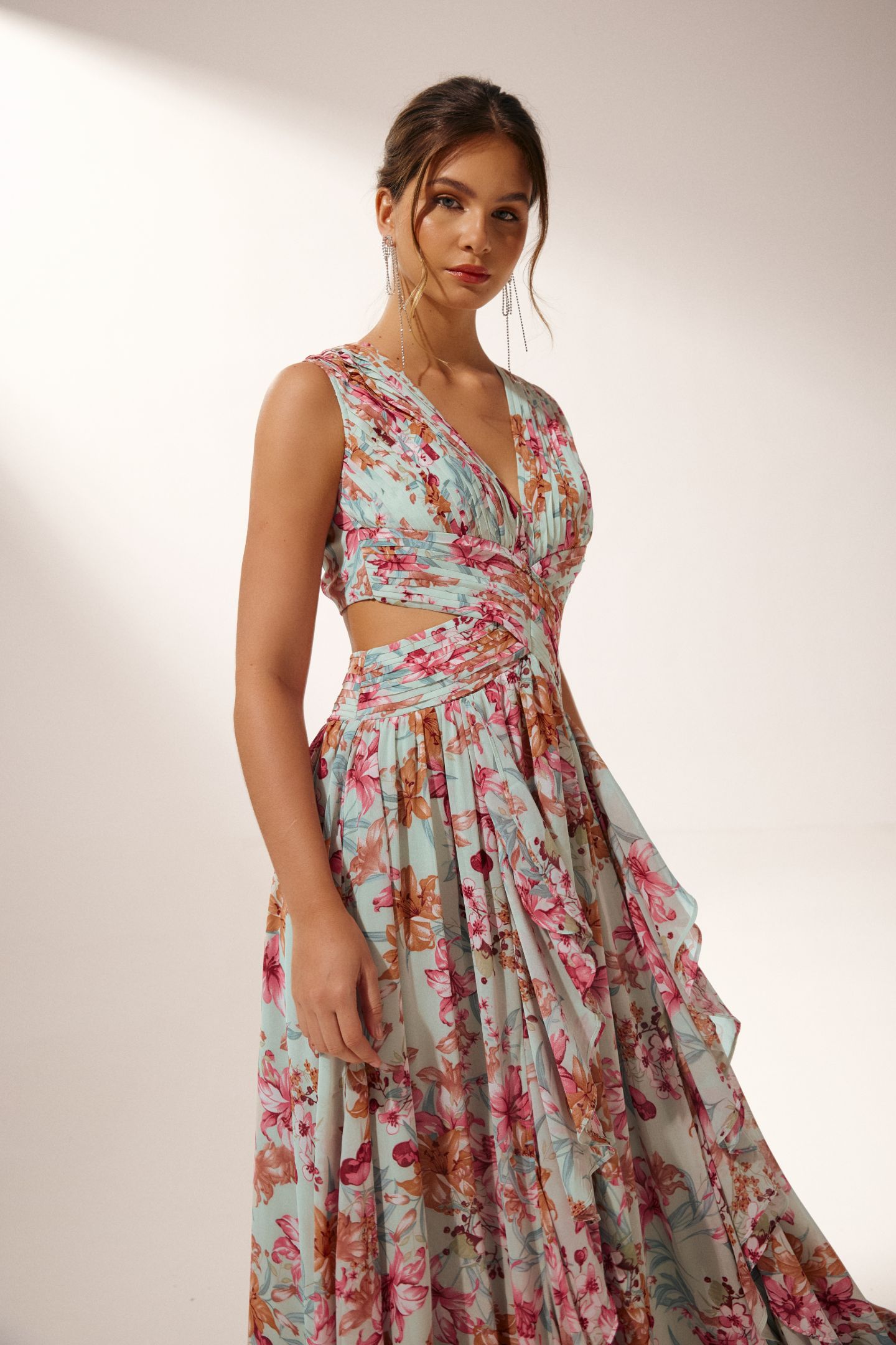 Anila Printed Pleated Ruffle Maxi Dress-purelyfable