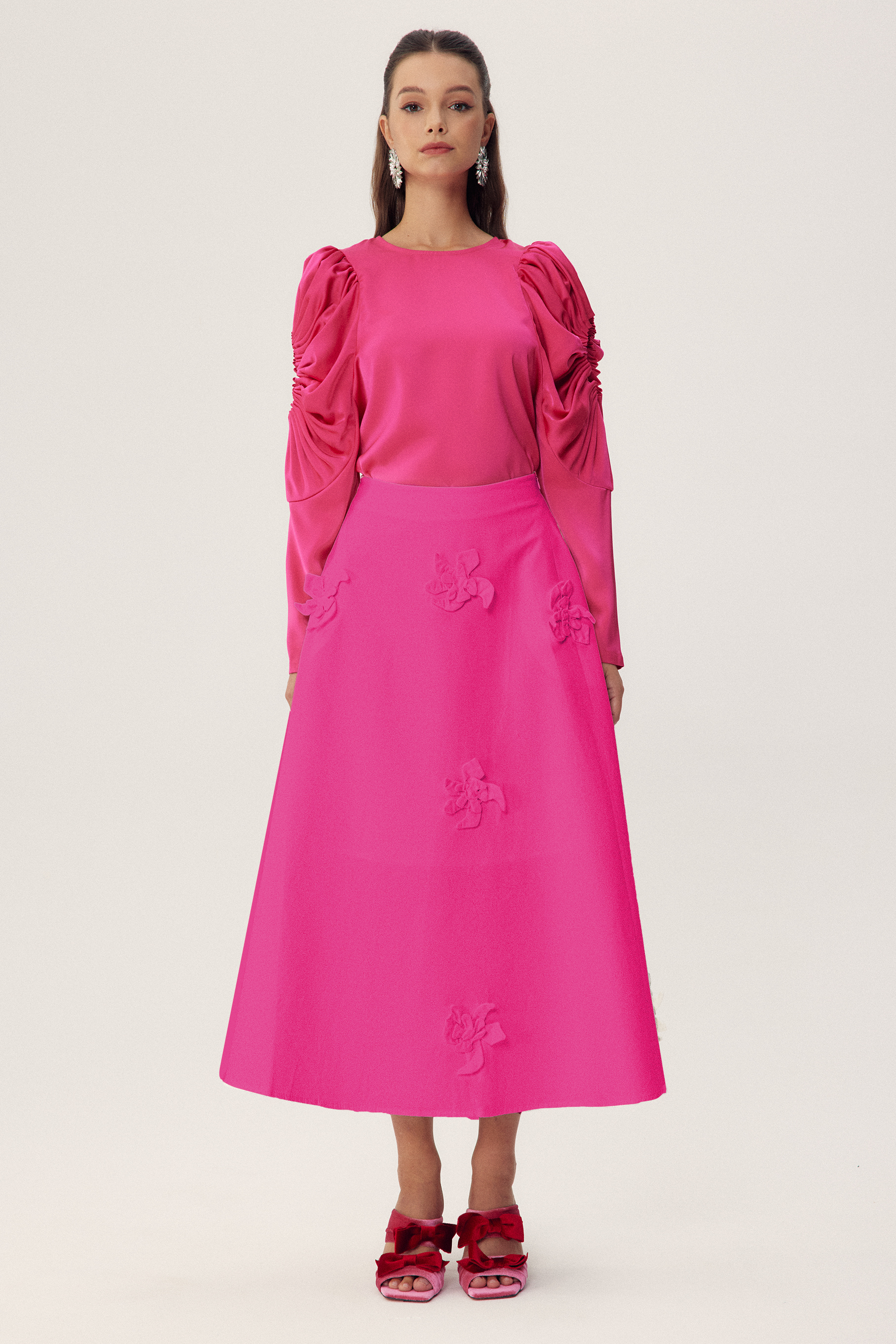 Una Sculpted Sleeves Satin Blouse-purelyfable