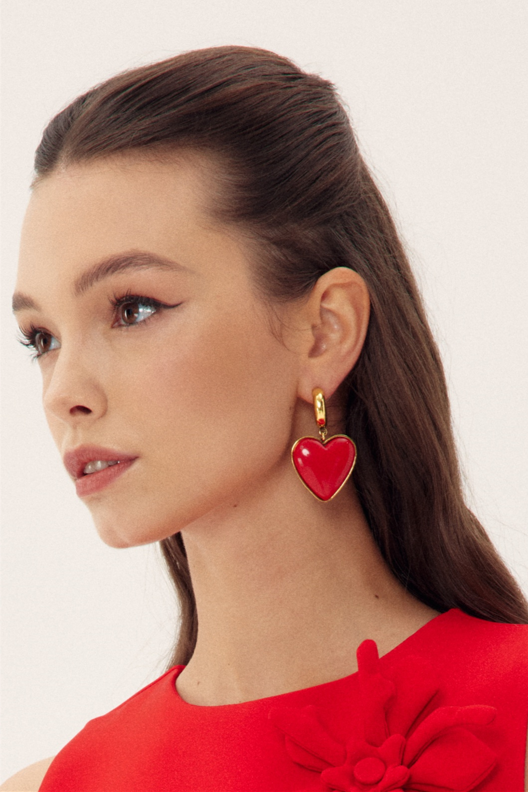 Vintage Red Heart Drop Earrings-purelyfable