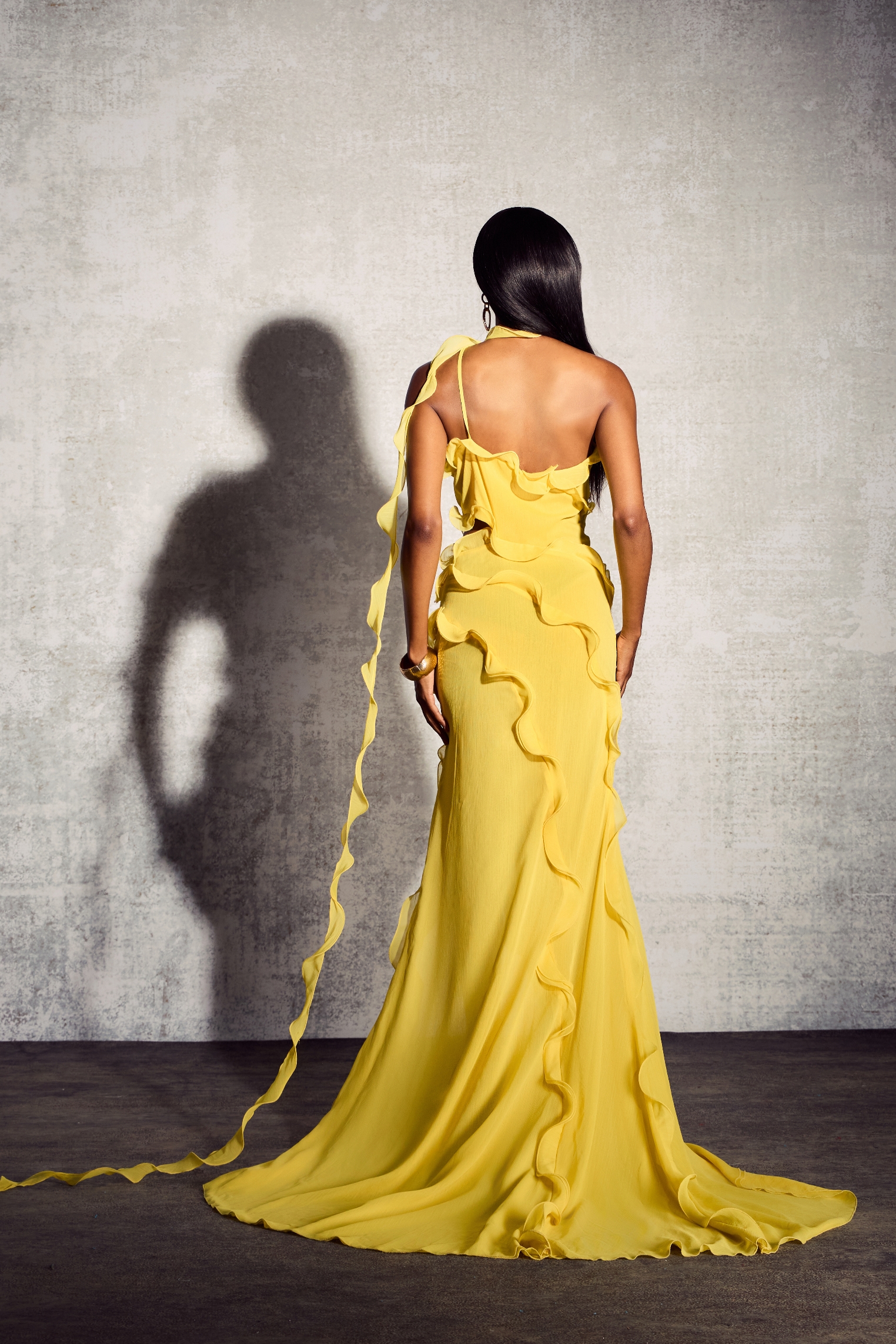 Gloria One Shoulder Ruffle Maxi Chiffon Dress-purelyfable