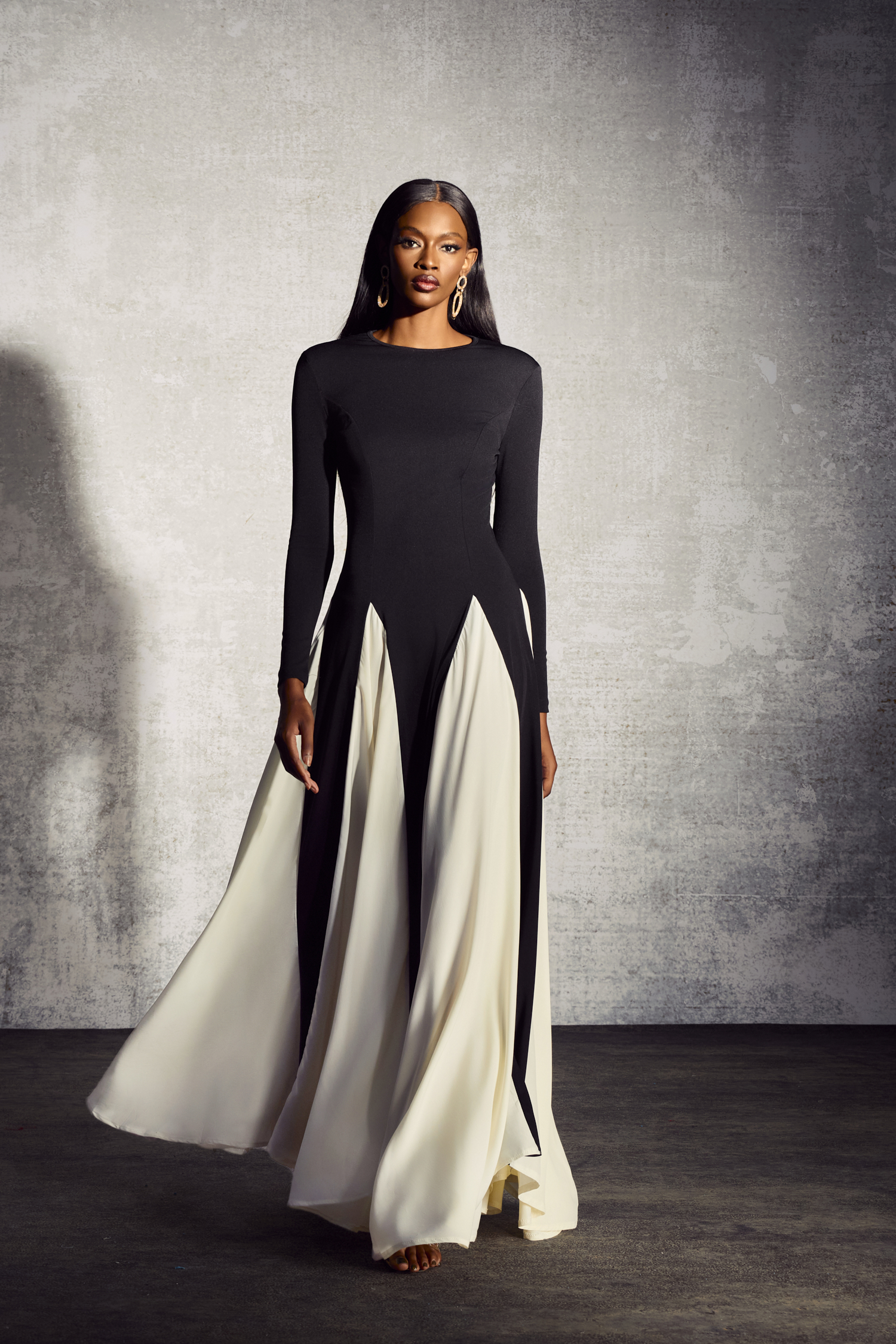 Heloise Color Block Long Sleeve Maxi Dress-purelyfable