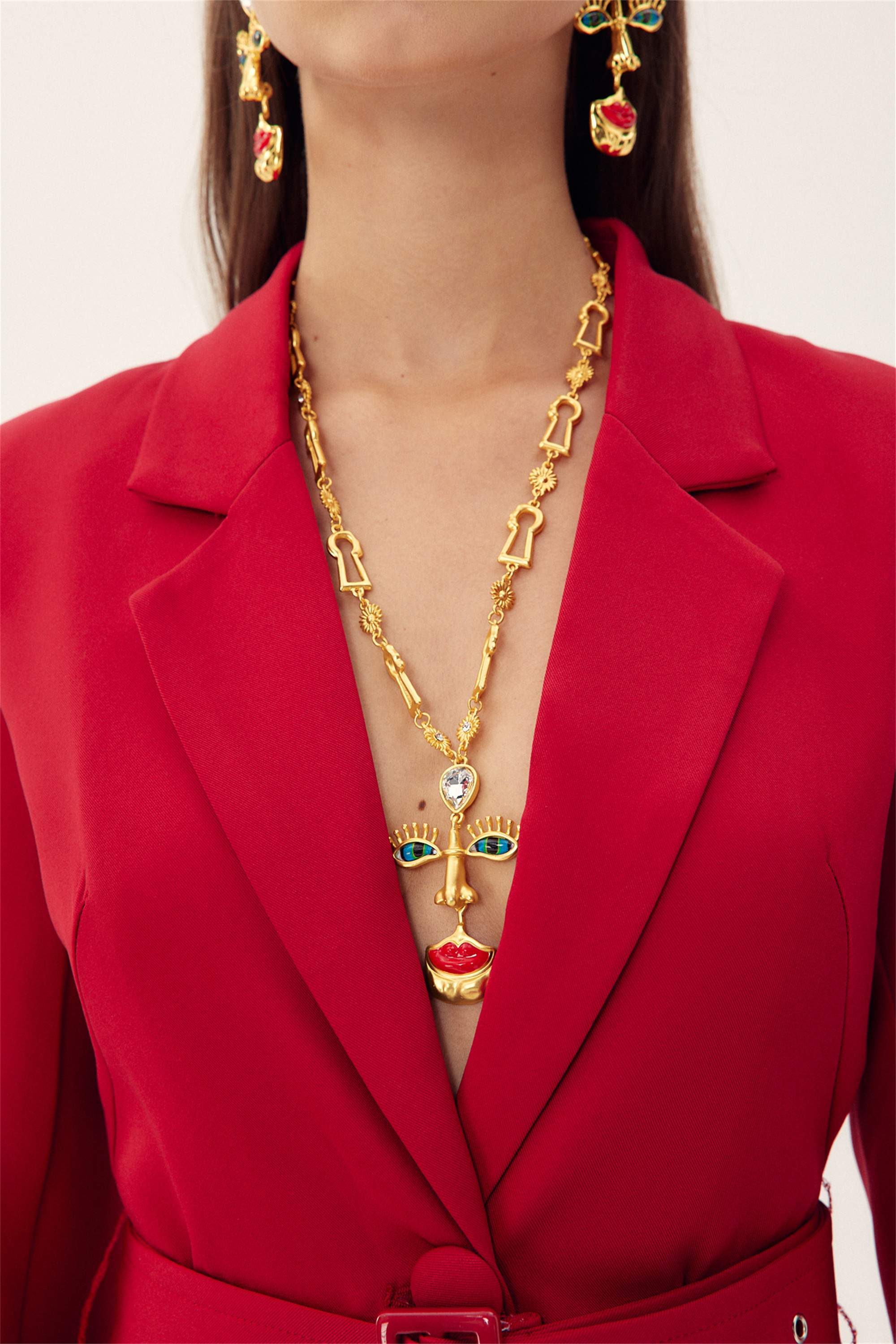 Evil Eyes Retro Face Necklace-purelyfable