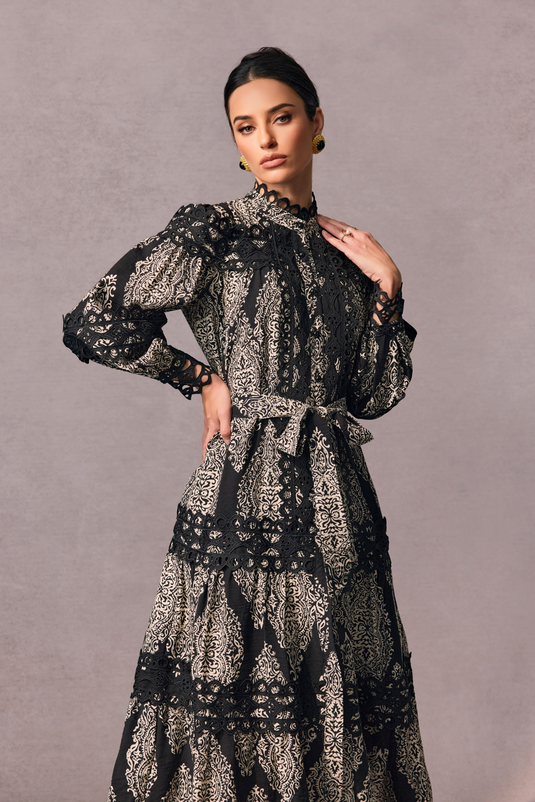 Ophelia Printed Lace Trim Maxi Dress-purelyfable