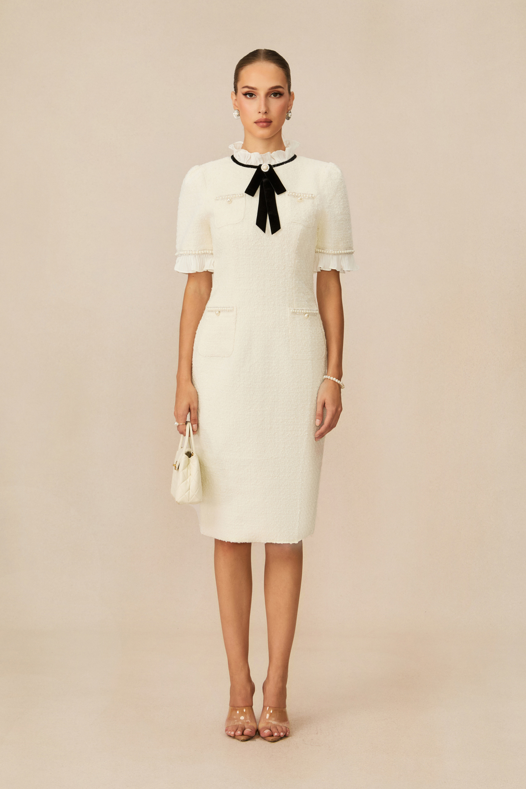 Precious And Perfect Velvet Bow Ruffled Midi Dress-purelyfable