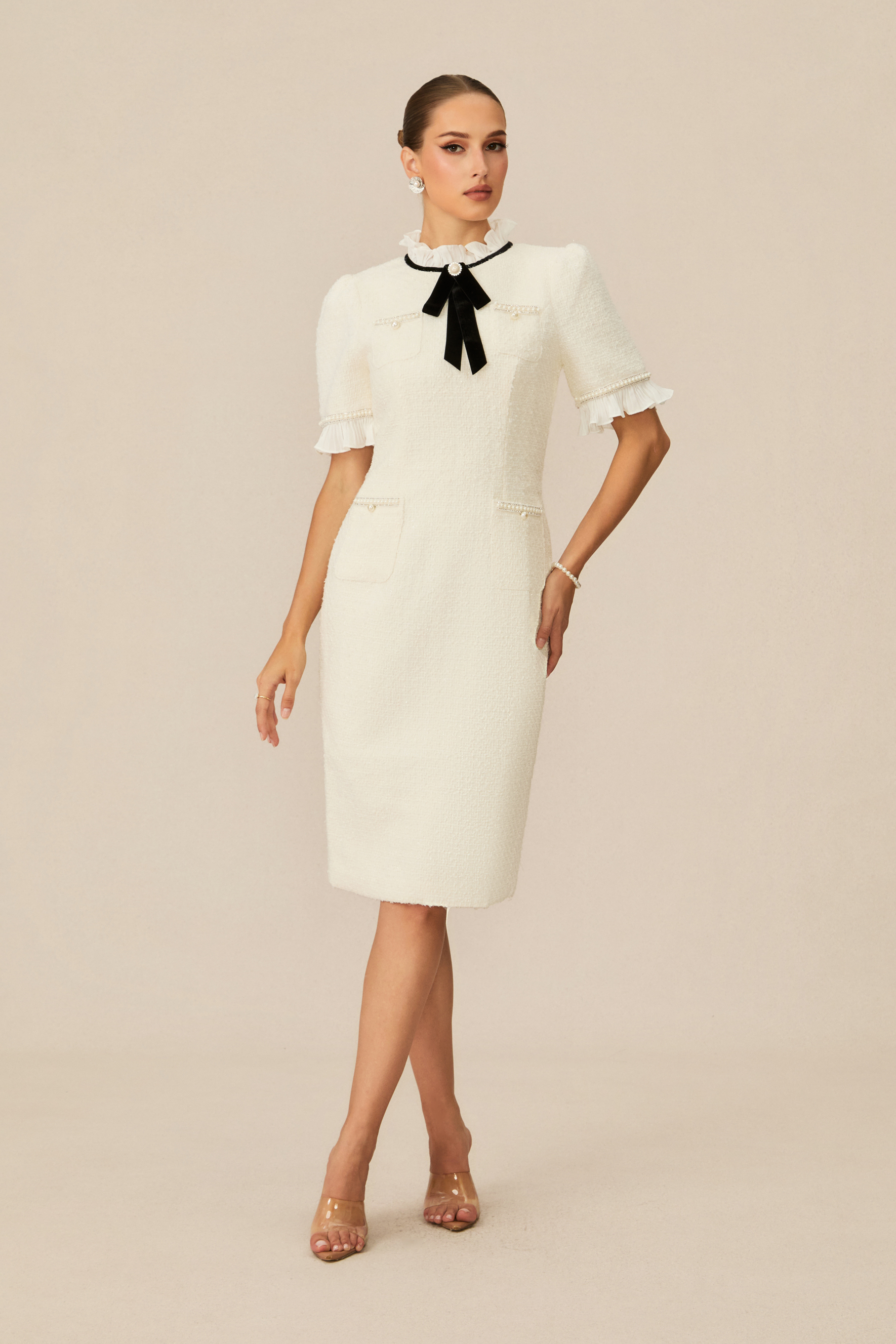 Precious And Perfect Velvet Bow Ruffled Midi Dress-purelyfable