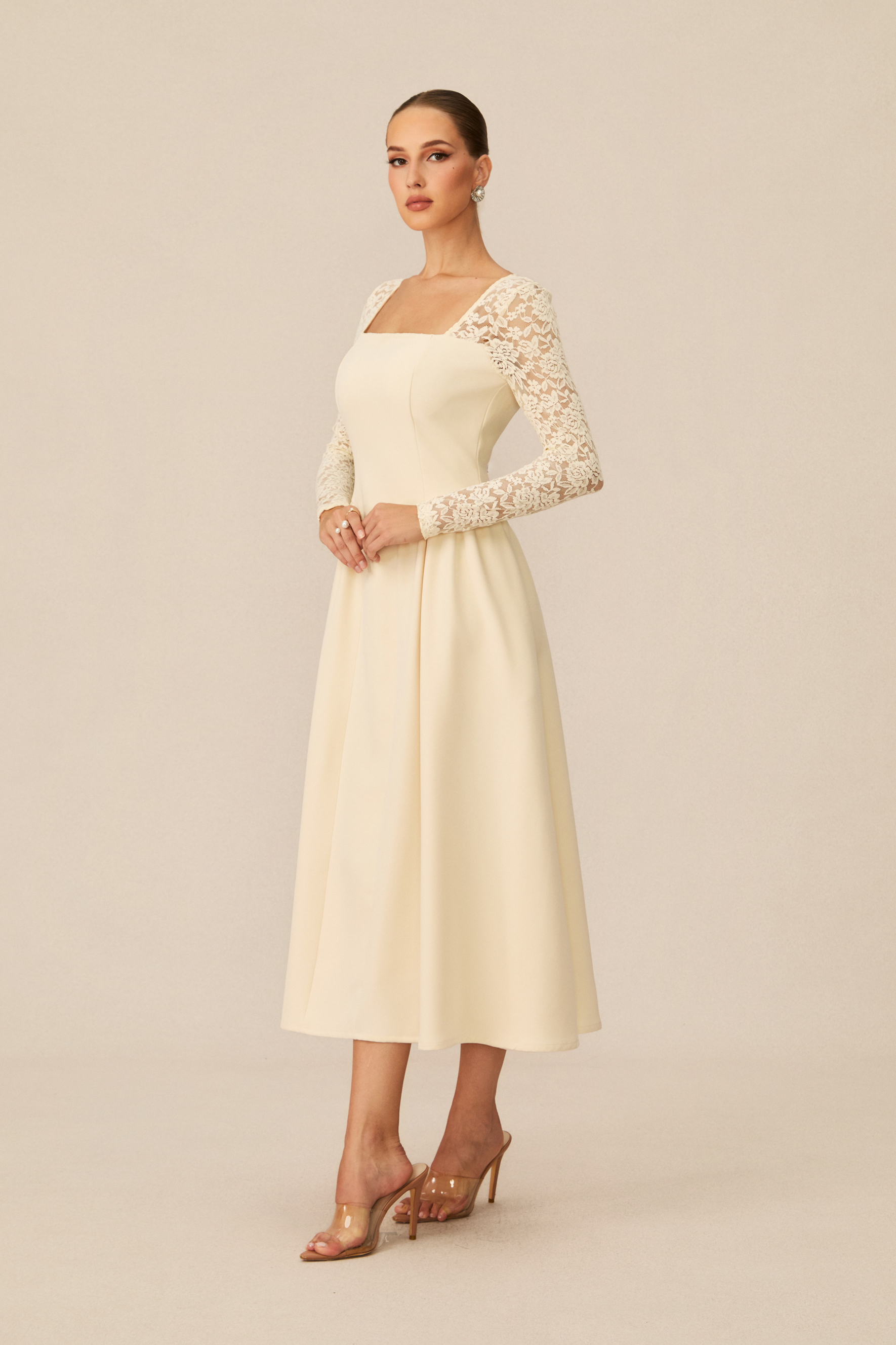 Prettiest Behavior White Lace Sleeve Midi Dress-purelyfable