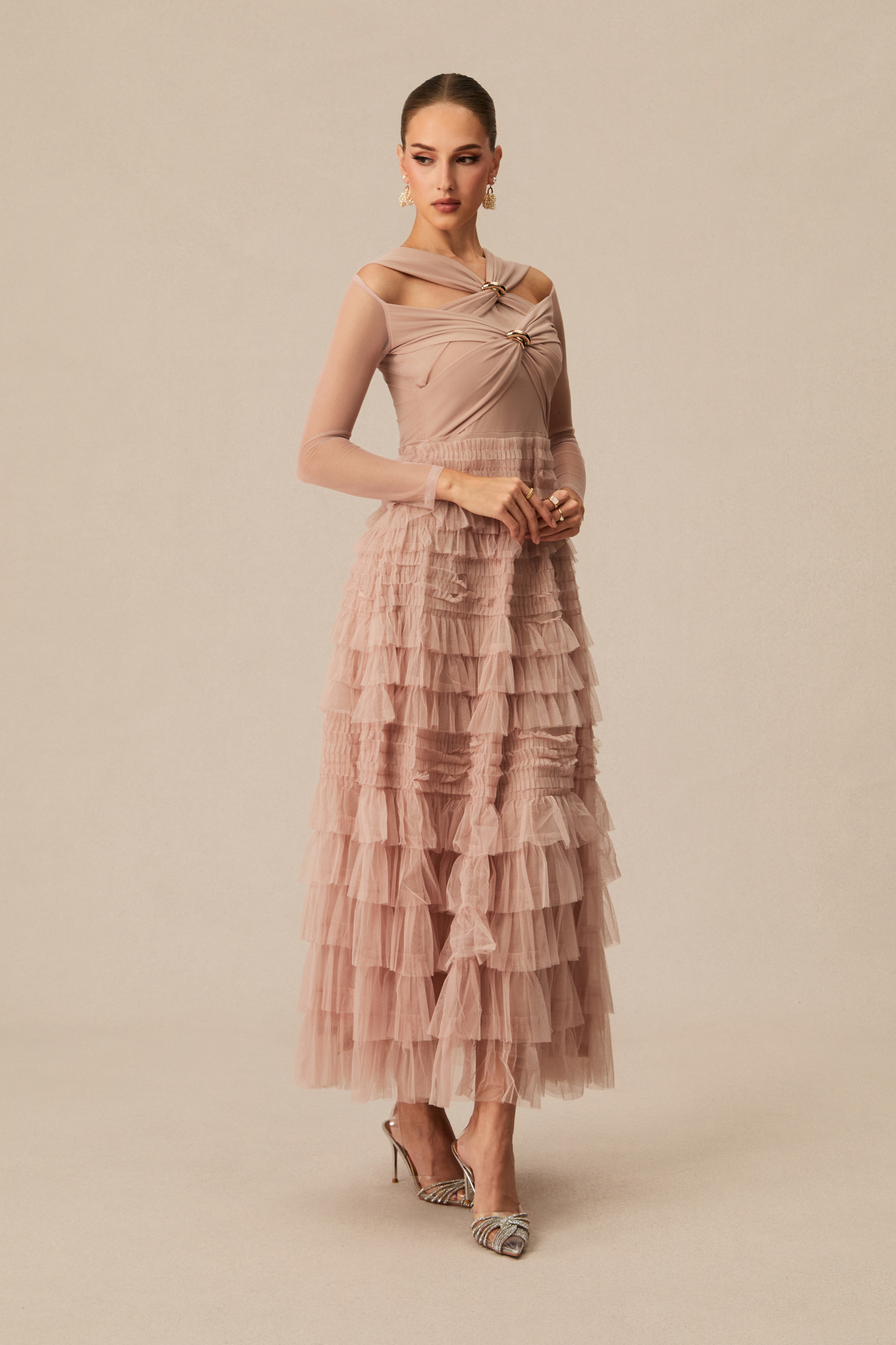 Exceptional Moments Apricot Layered Ruffle Maxi Dress-purelyfable