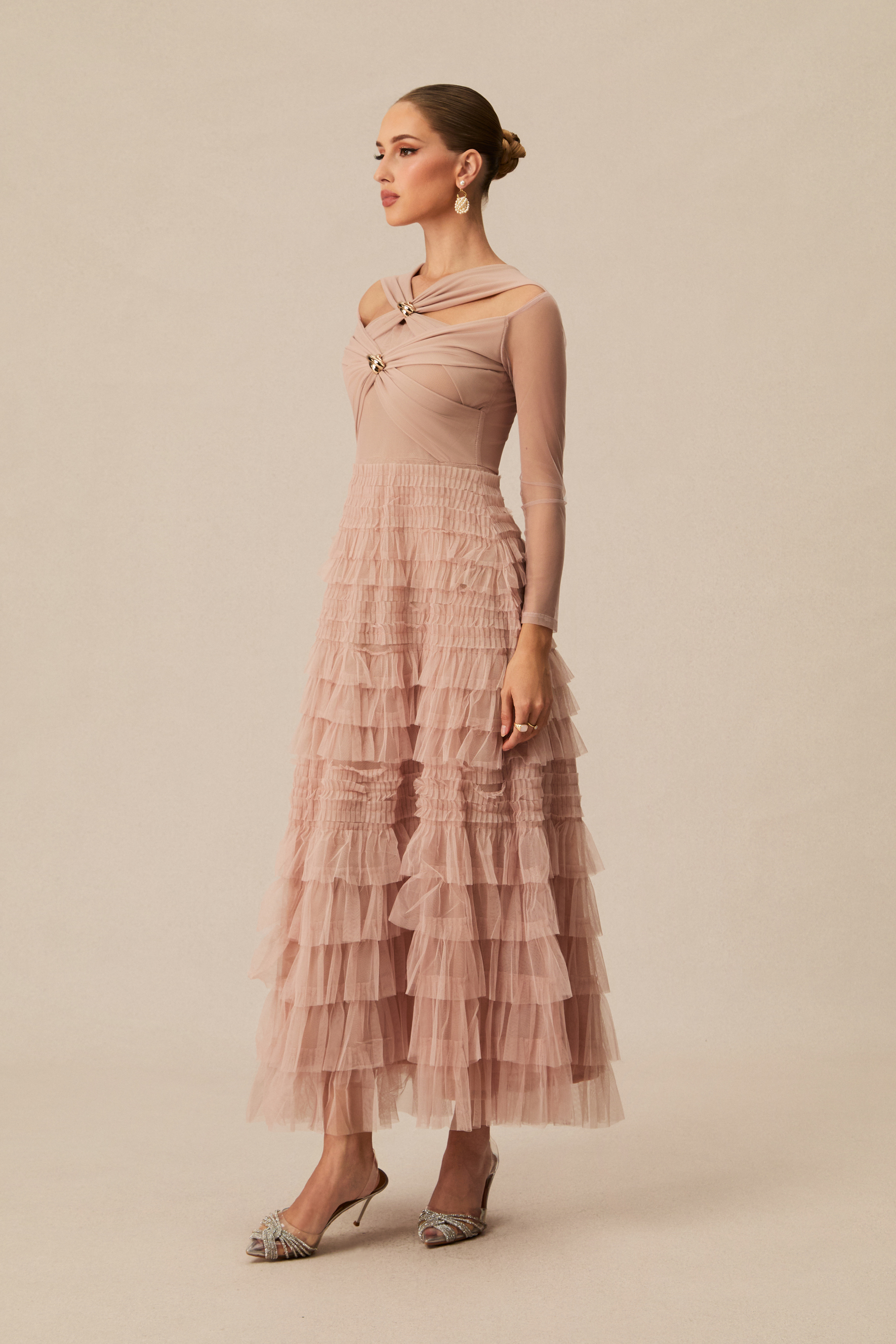Exceptional Moments Apricot Layered Ruffle Maxi Dress-purelyfable