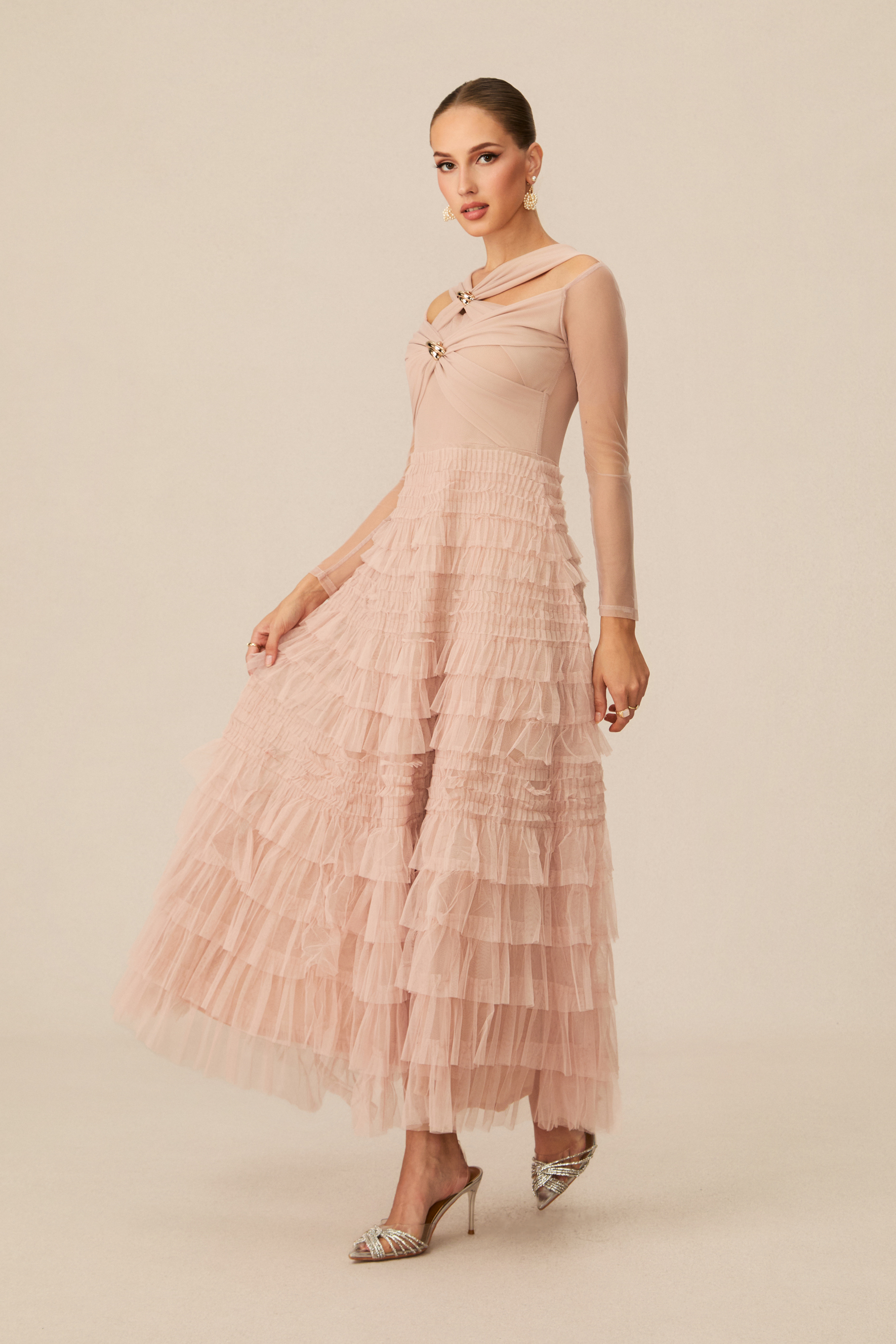 Exceptional Moments Apricot Layered Ruffle Maxi Dress-purelyfable