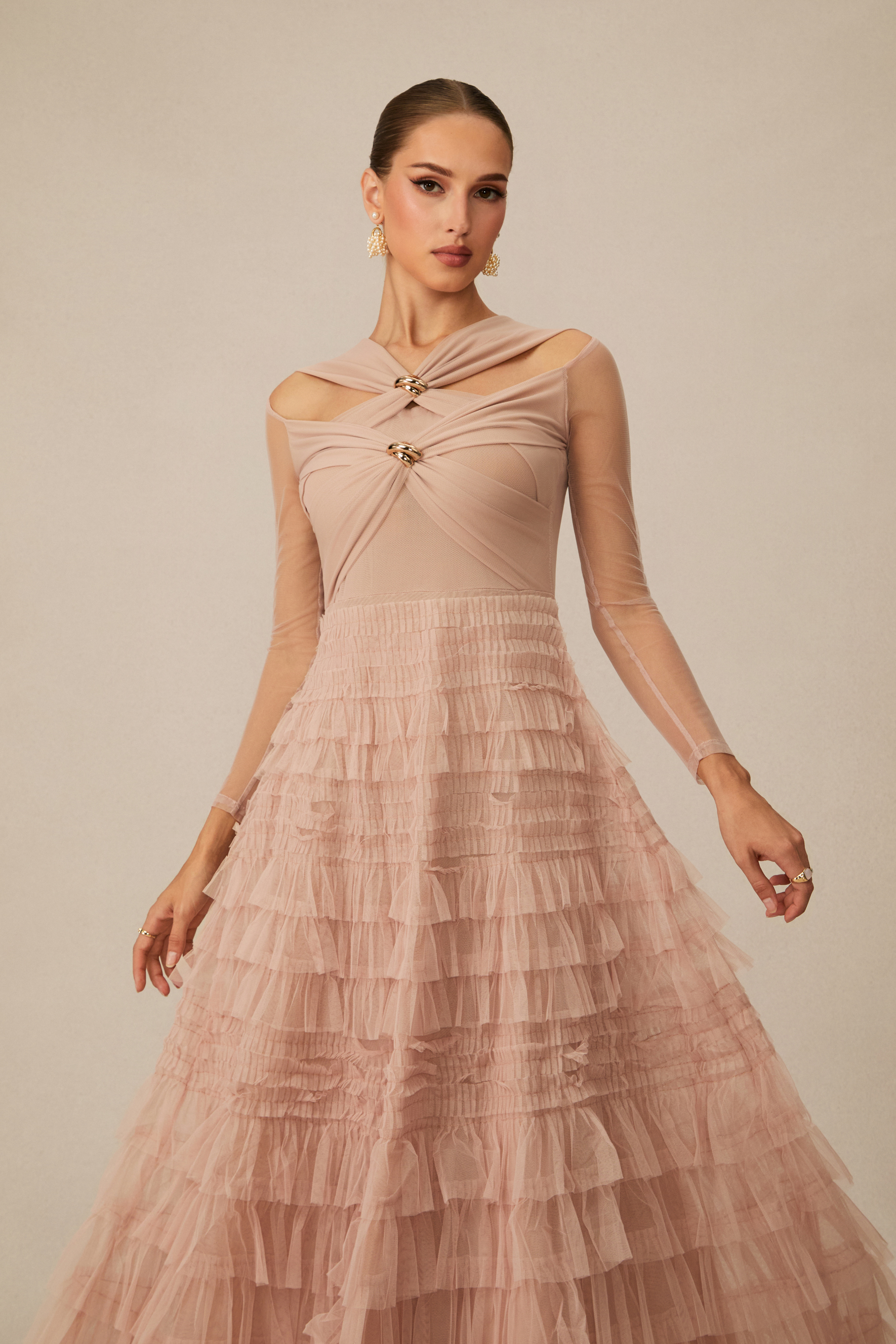 Exceptional Moments Apricot Layered Ruffle Maxi Dress-purelyfable
