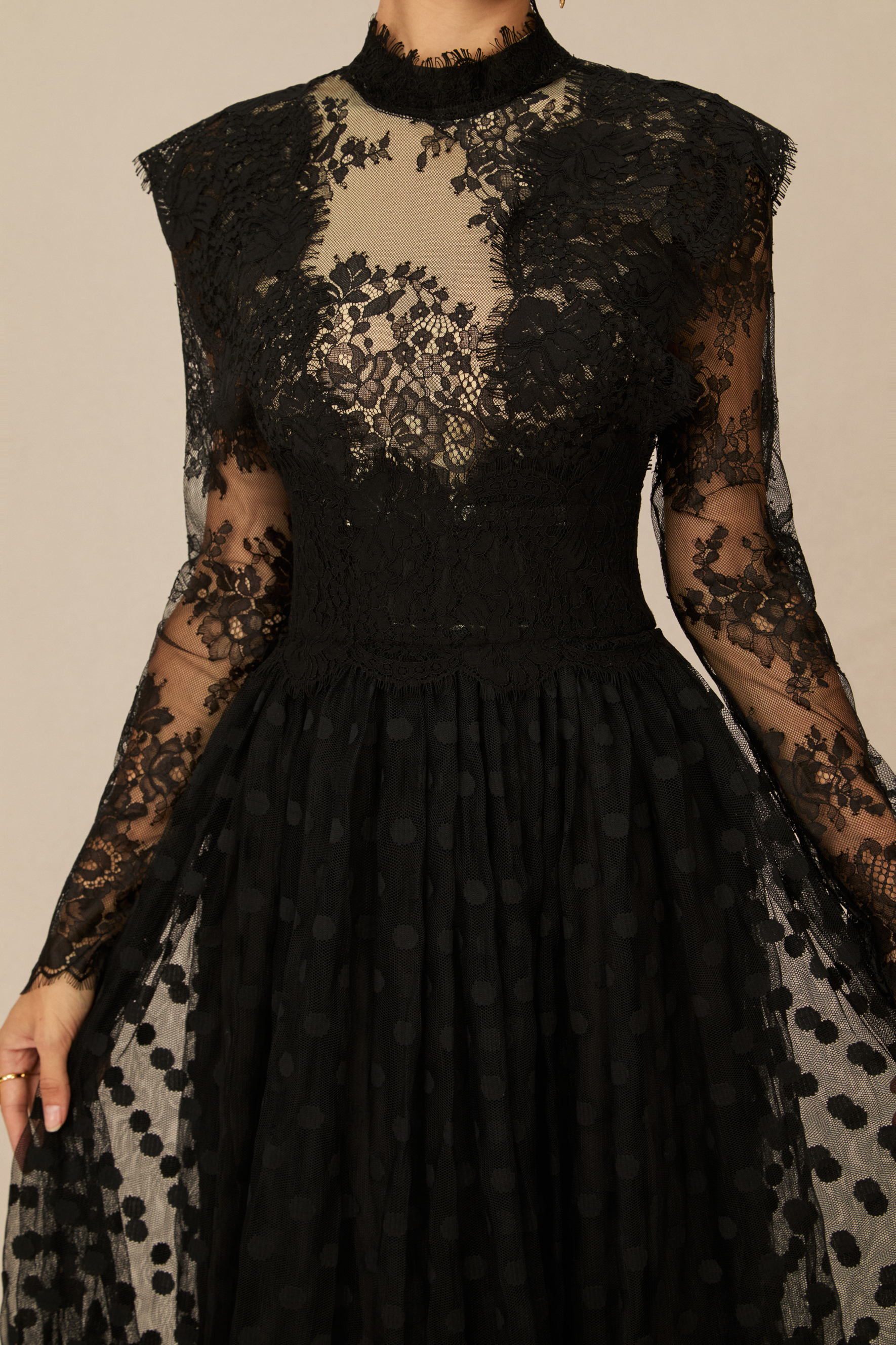 Elegant Enchantment Black Polka Dot Lace Maxi Dress-purelyfable