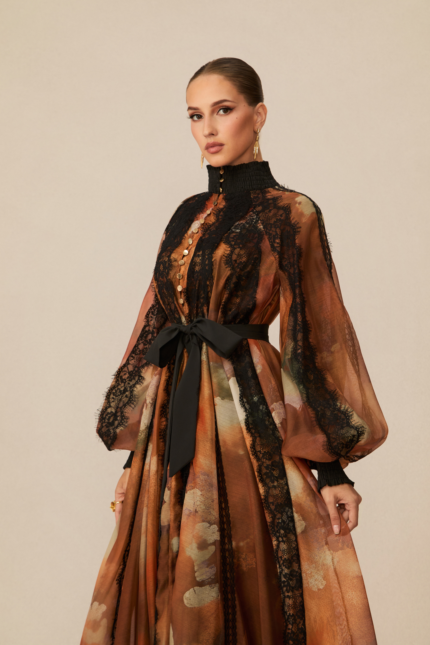 Alluring Glam Orange Lace Panel Midi Dress-purelyfable