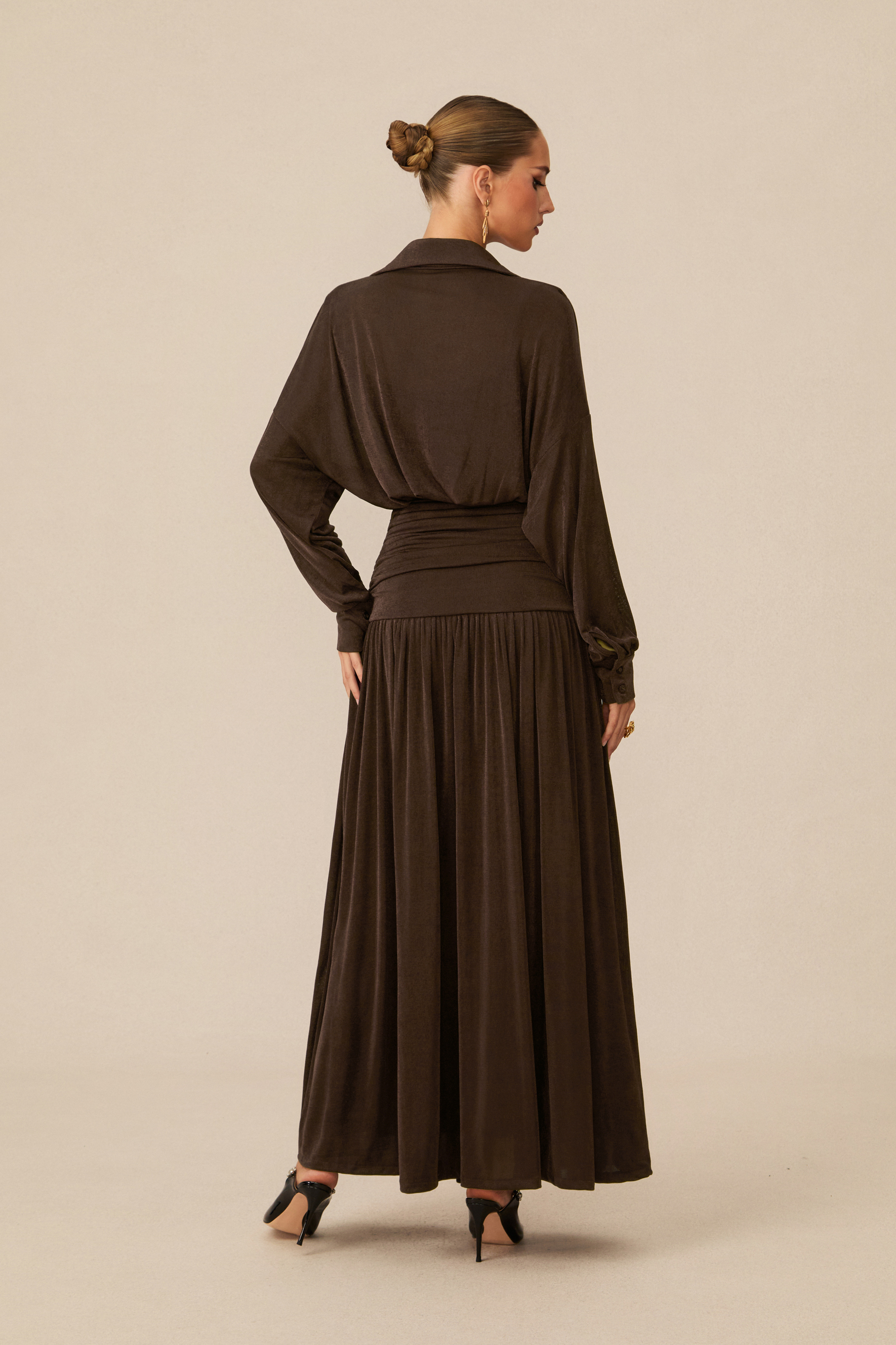Lois V-Neck Ruched Waist Maxi Dress-purelyfable