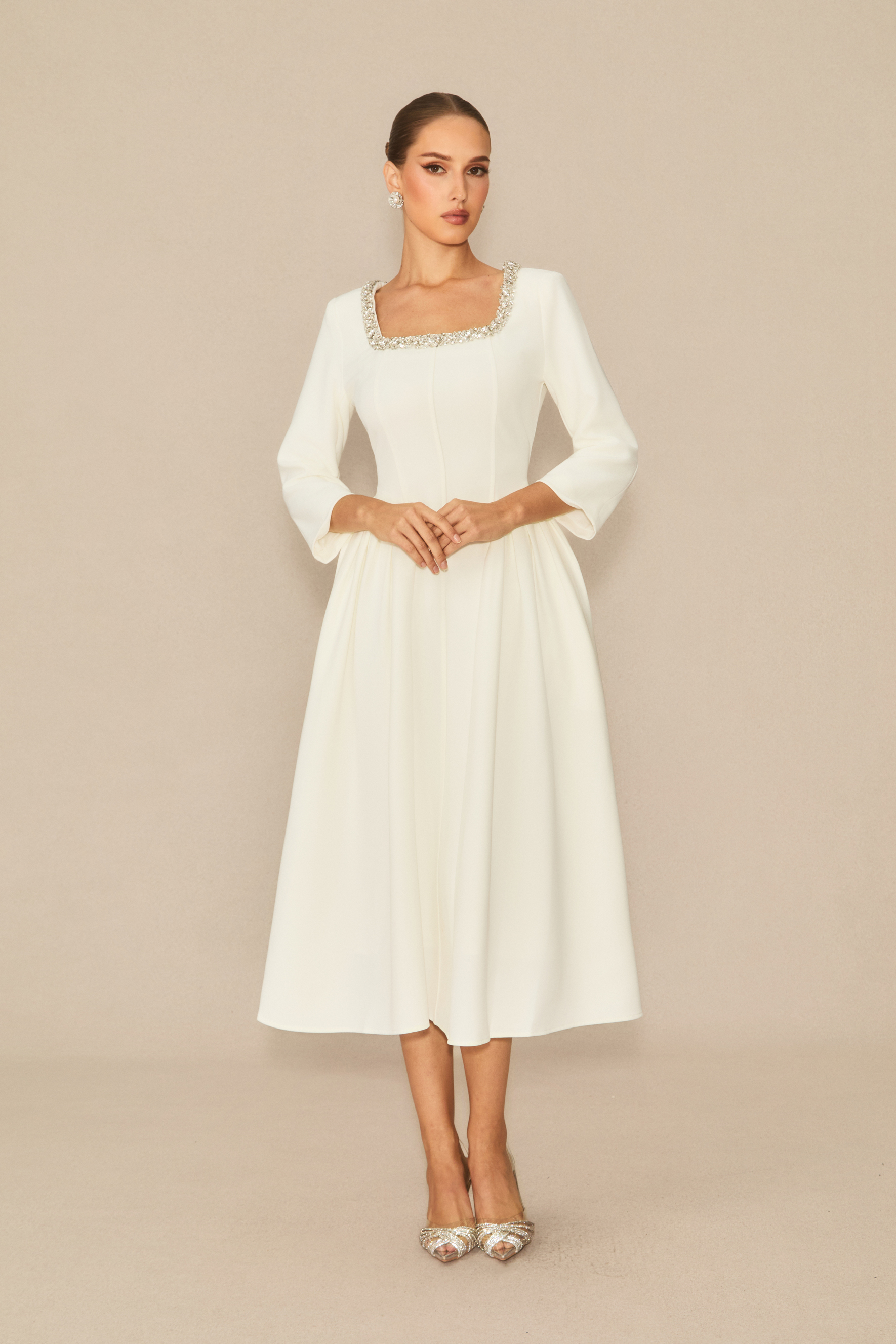 Moment Maker White Crystal Embellished Midi Dress-purelyfable