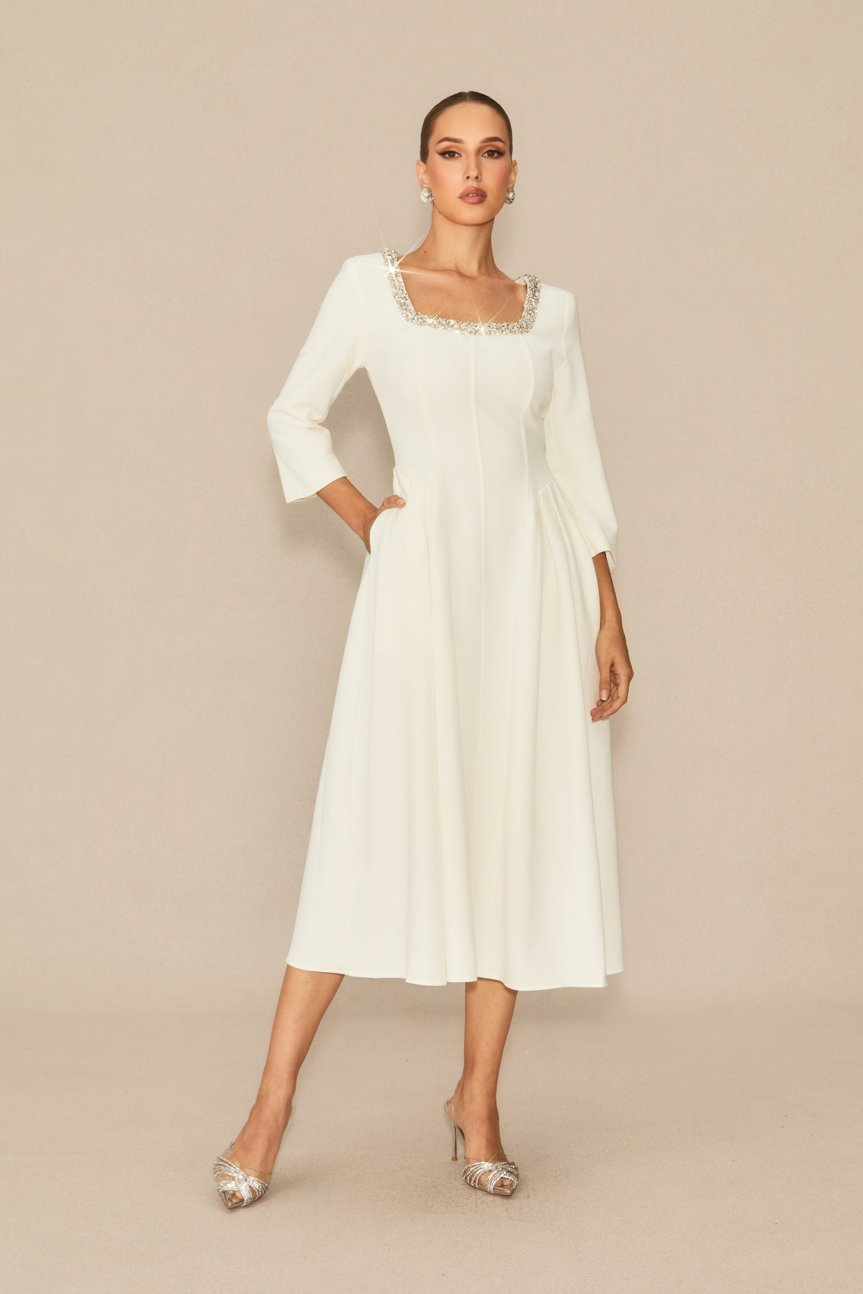 Moment Maker White Crystal Embellished Midi Dress-purelyfable